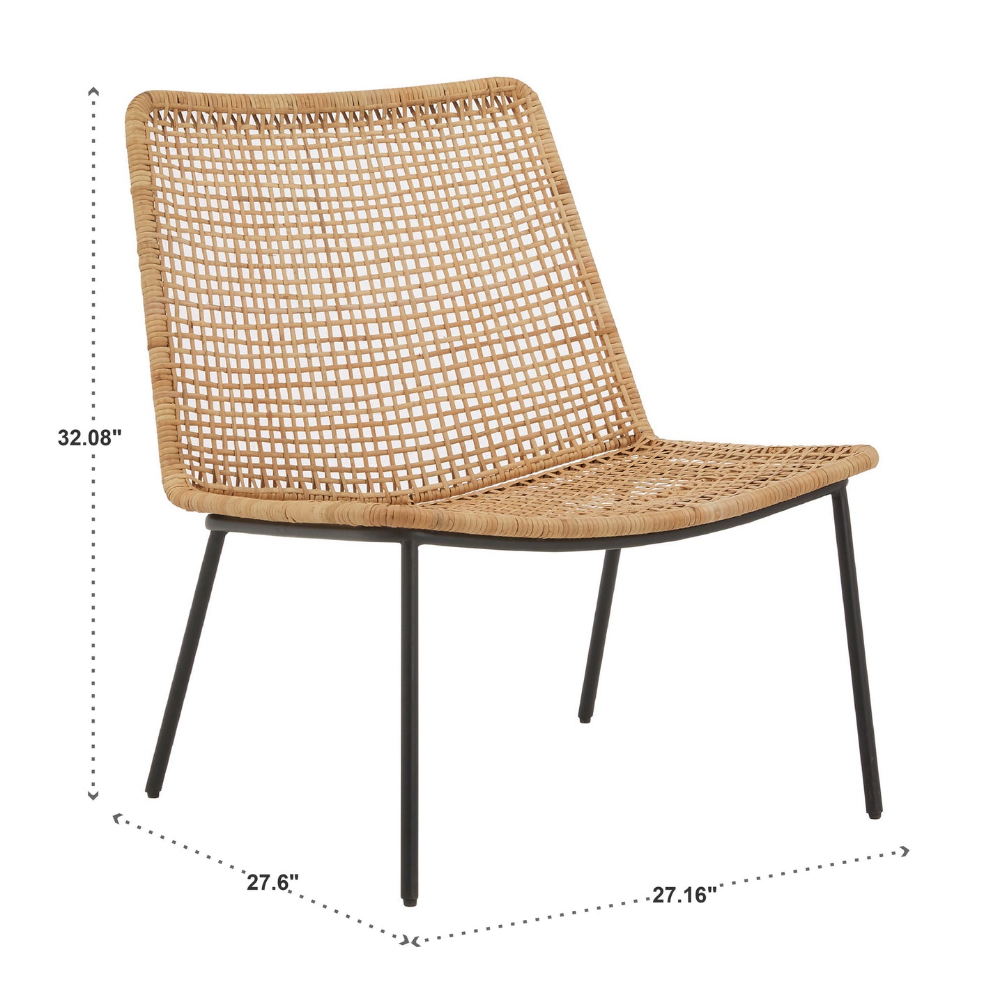 27.16" Wide Natural Curved Rattan Chair with Black Metal Frame