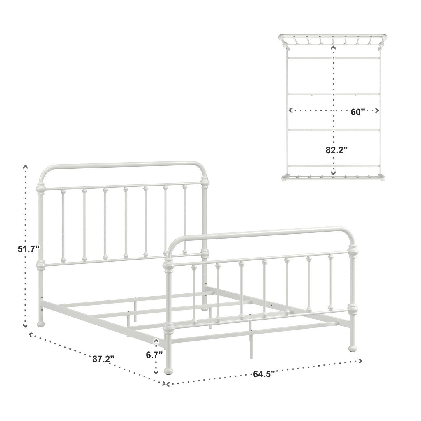 Antique Graceful Victorian Iron Metal Bed - Antique White, Queen (Queen Size)