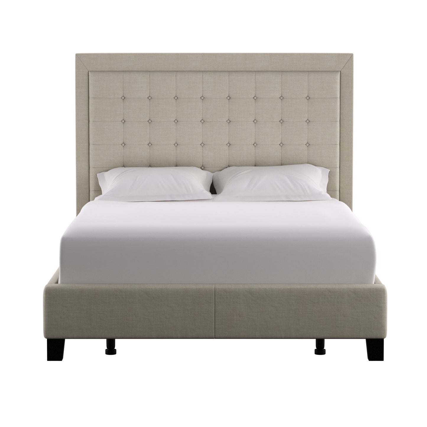 Square Button-Tufted Upholstered Bed - Beige, Full