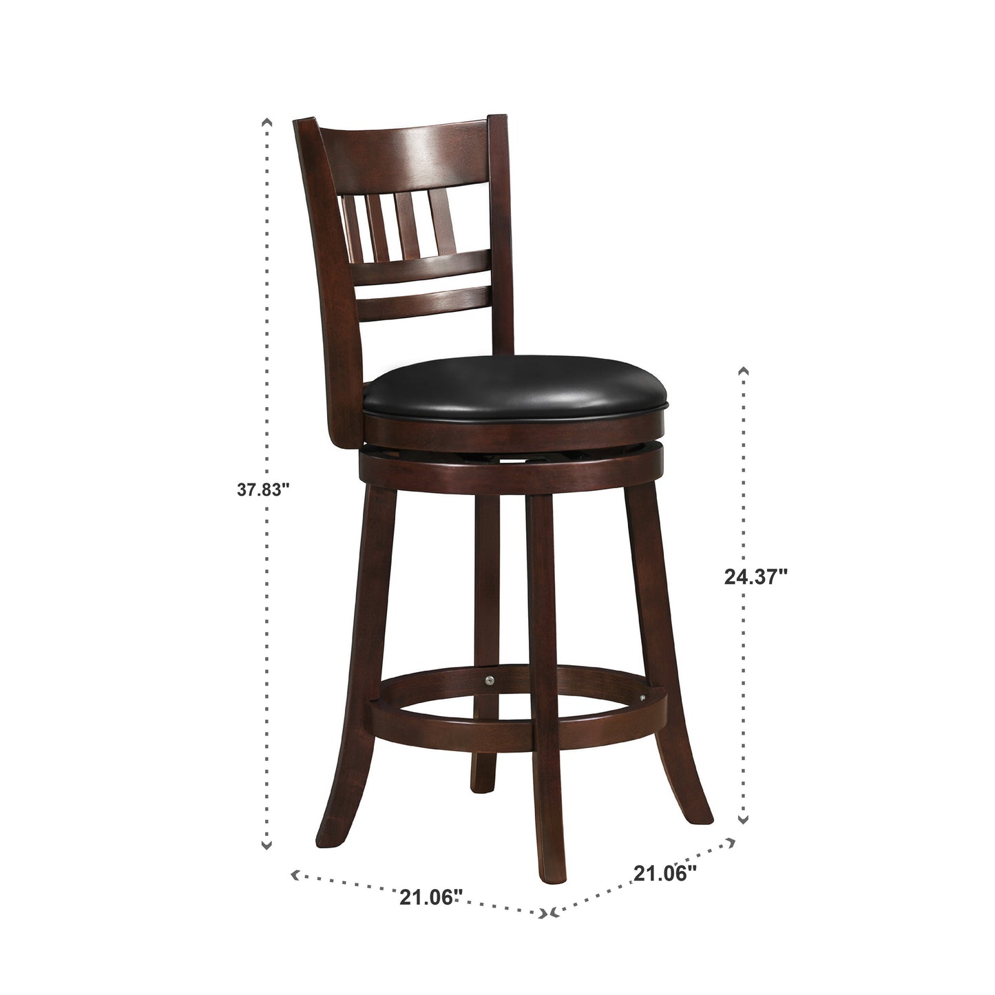Lattice Back 24"H Swivel Counter Height Stool - Dark Cherry Finish, Black Faux Leather