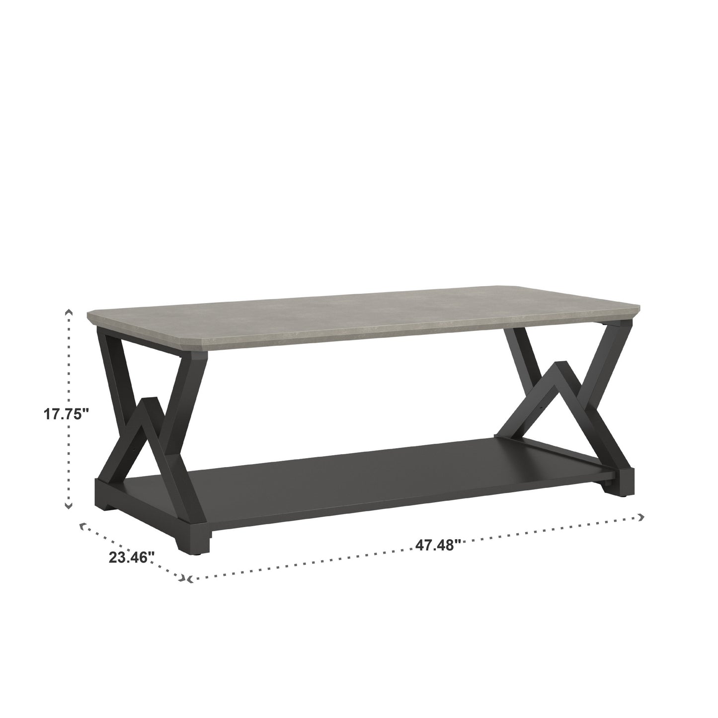 Black Finish Light Gray Fiber Cement Top Table - Coffee Table
