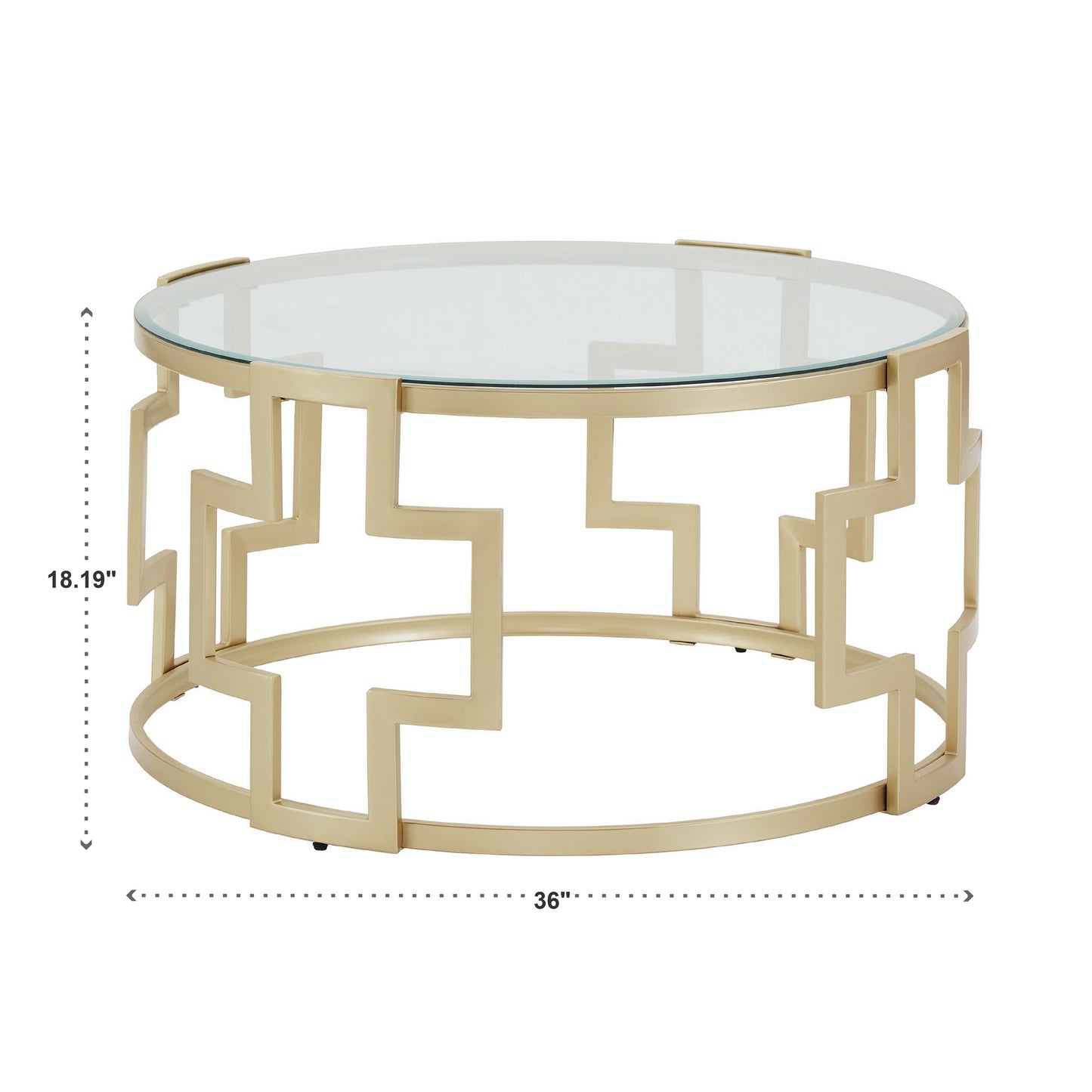 36" Glass Coffee Table - Matte Gold Finish, Clear Glass Top