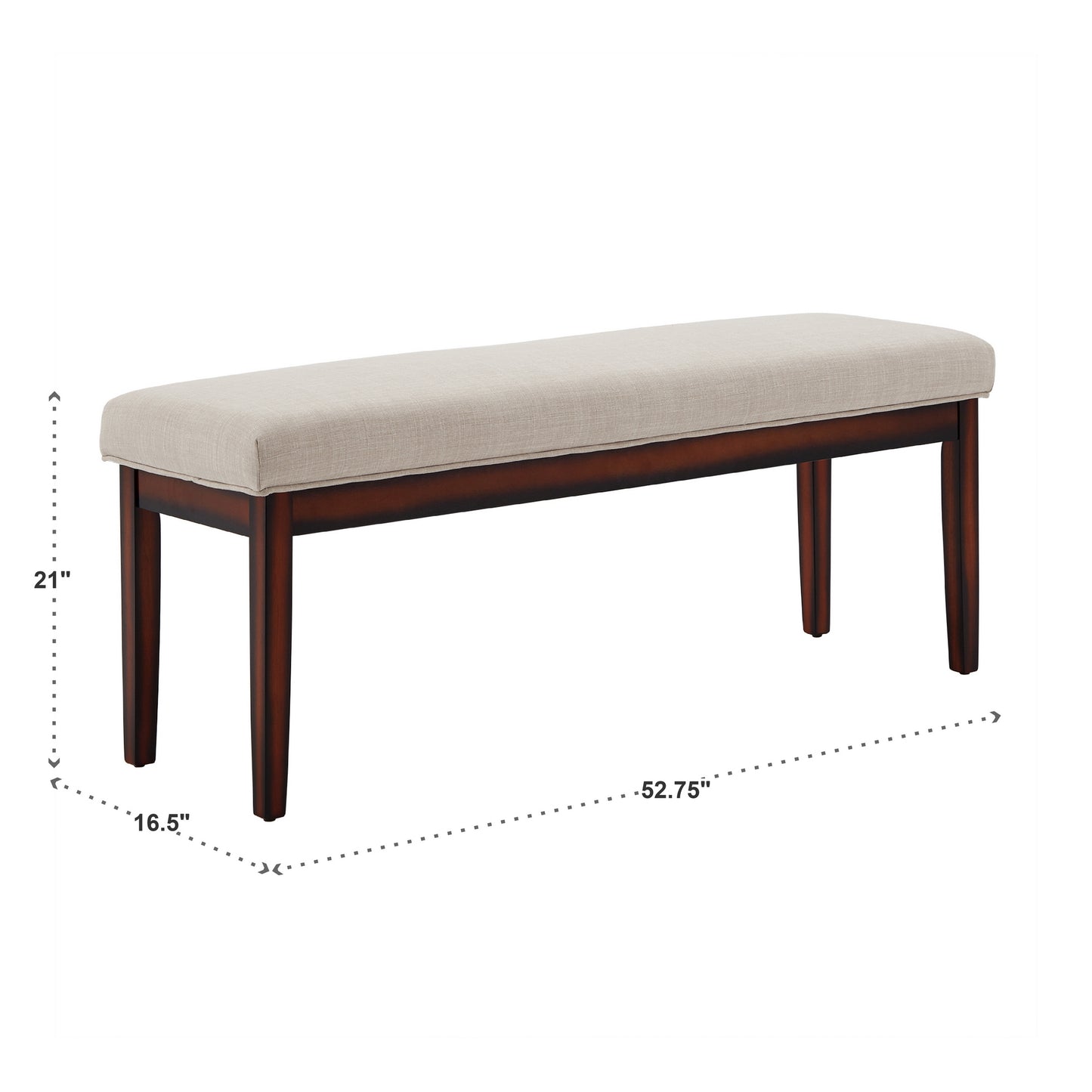 Upholstered Espresso Finish Bench - Espresso Finish, Beige