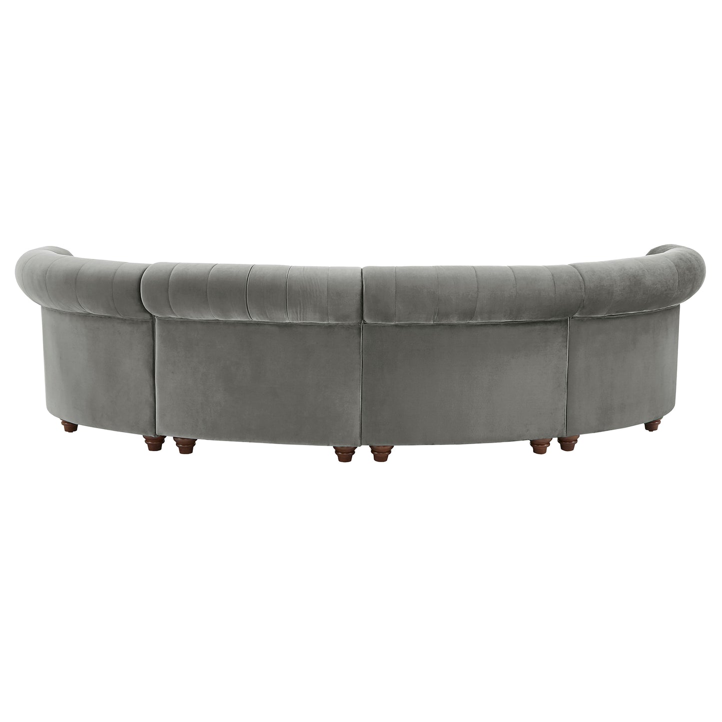 Velvet Tufted Scroll Arm Chesterfield 4-Seat Curved Sofa - Grey