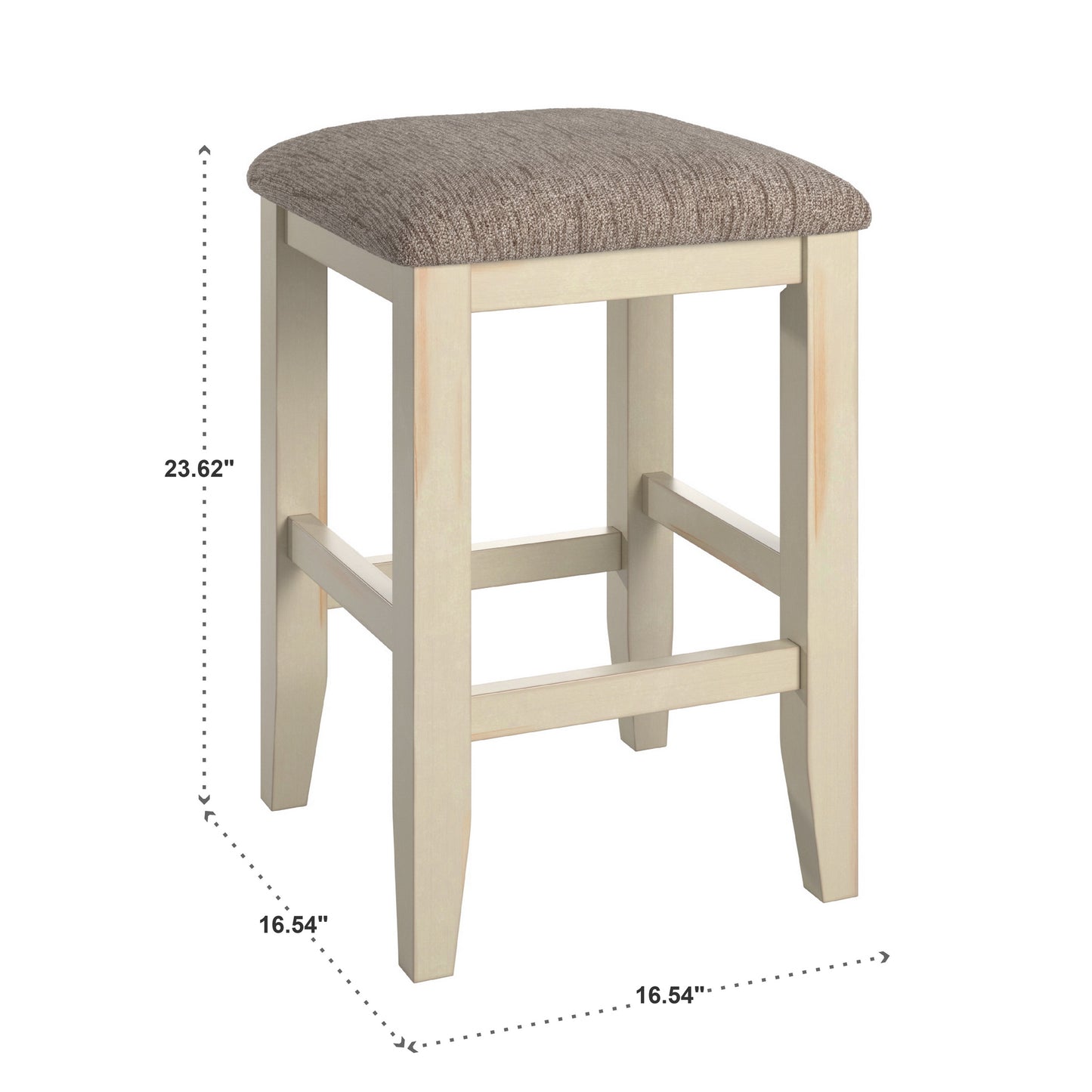24" Counter Height Upholstered Bar Stool (Set of 2) - Creamy Off White Finish, Gray Fabric