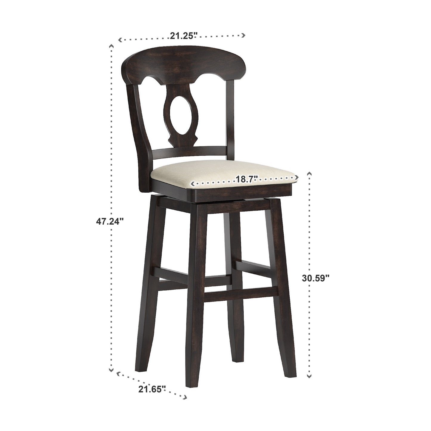 Napoleon Back Wood Swivel Bar Stool - Antique Black Finish