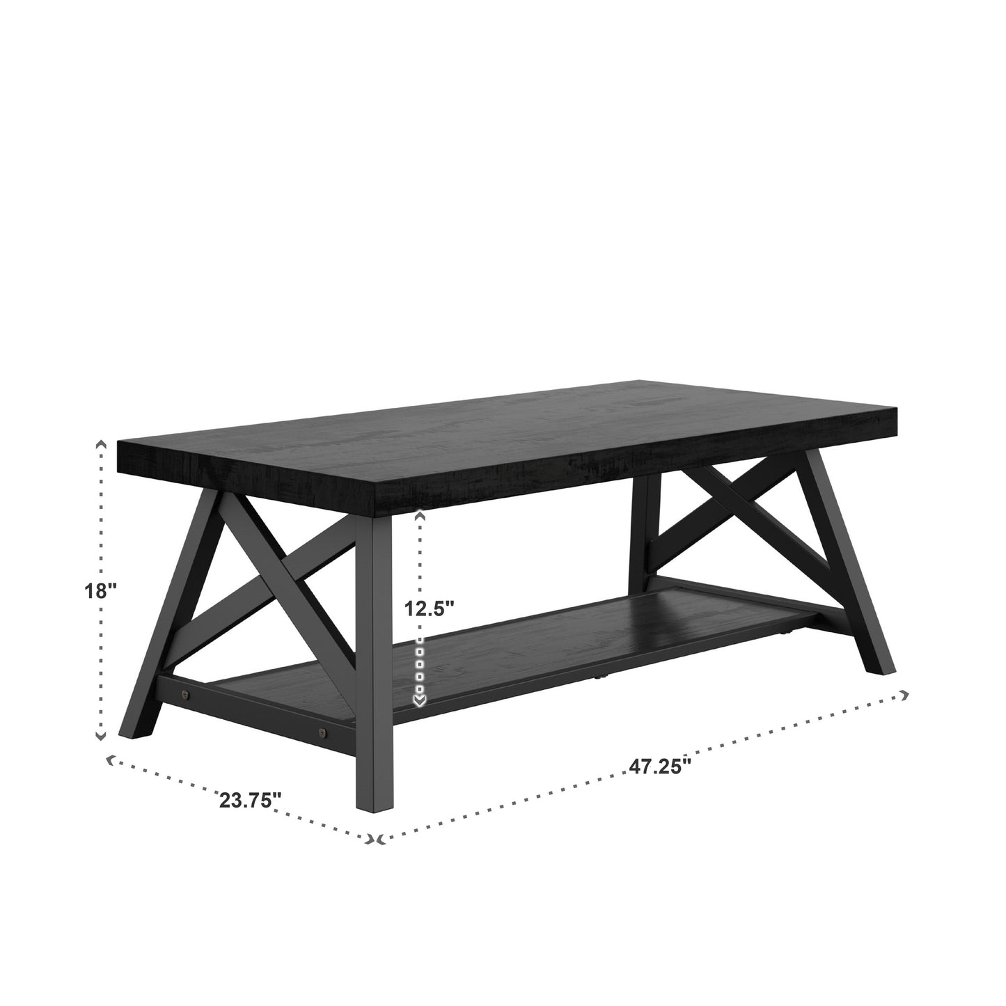 Rustic X-Base Accent Tables - Black Finish, Coffee Table Only