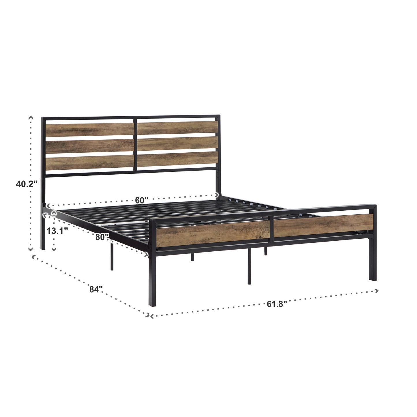 Low Profile Metal Platform Bed with Wood Finish Panels - Black, Queen (Queen Size)