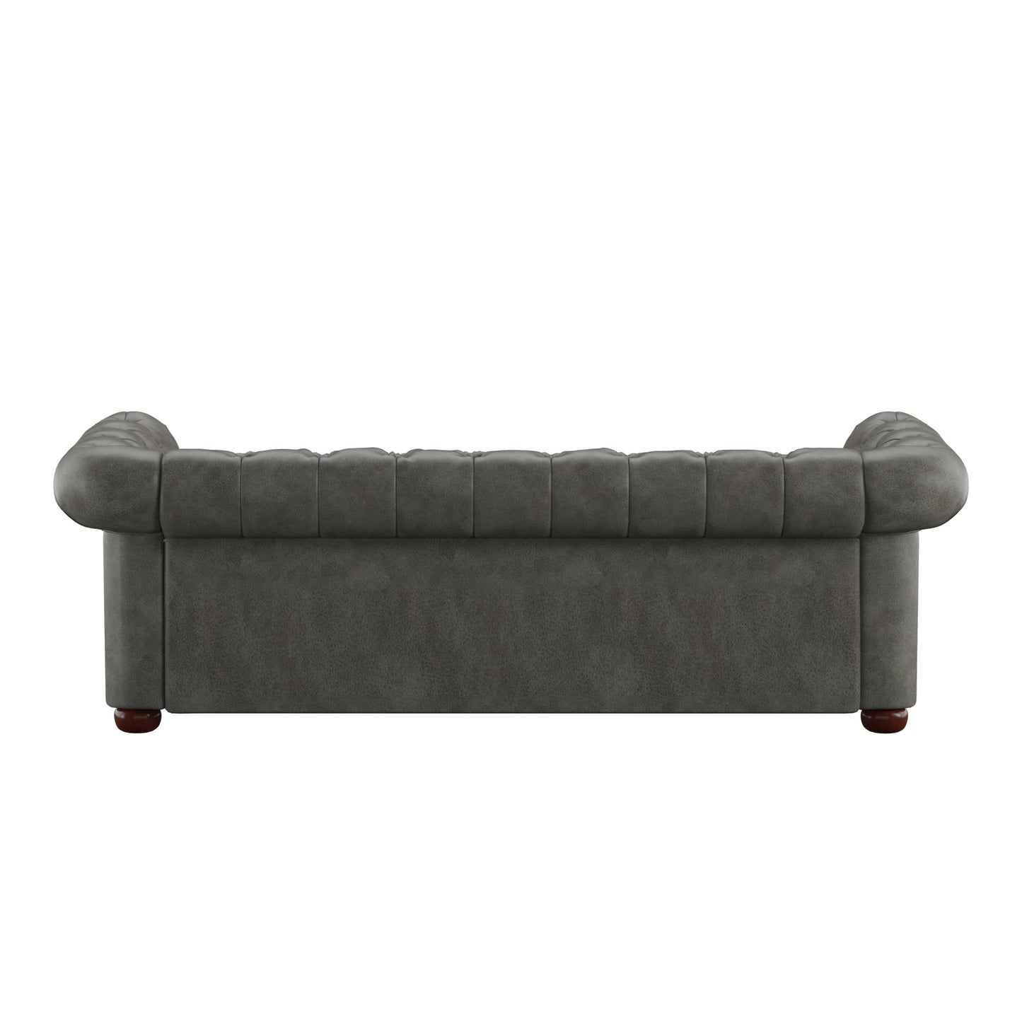 Tufted Scroll Arm Chesterfield Sofa - Grey Microfiber Upholstery