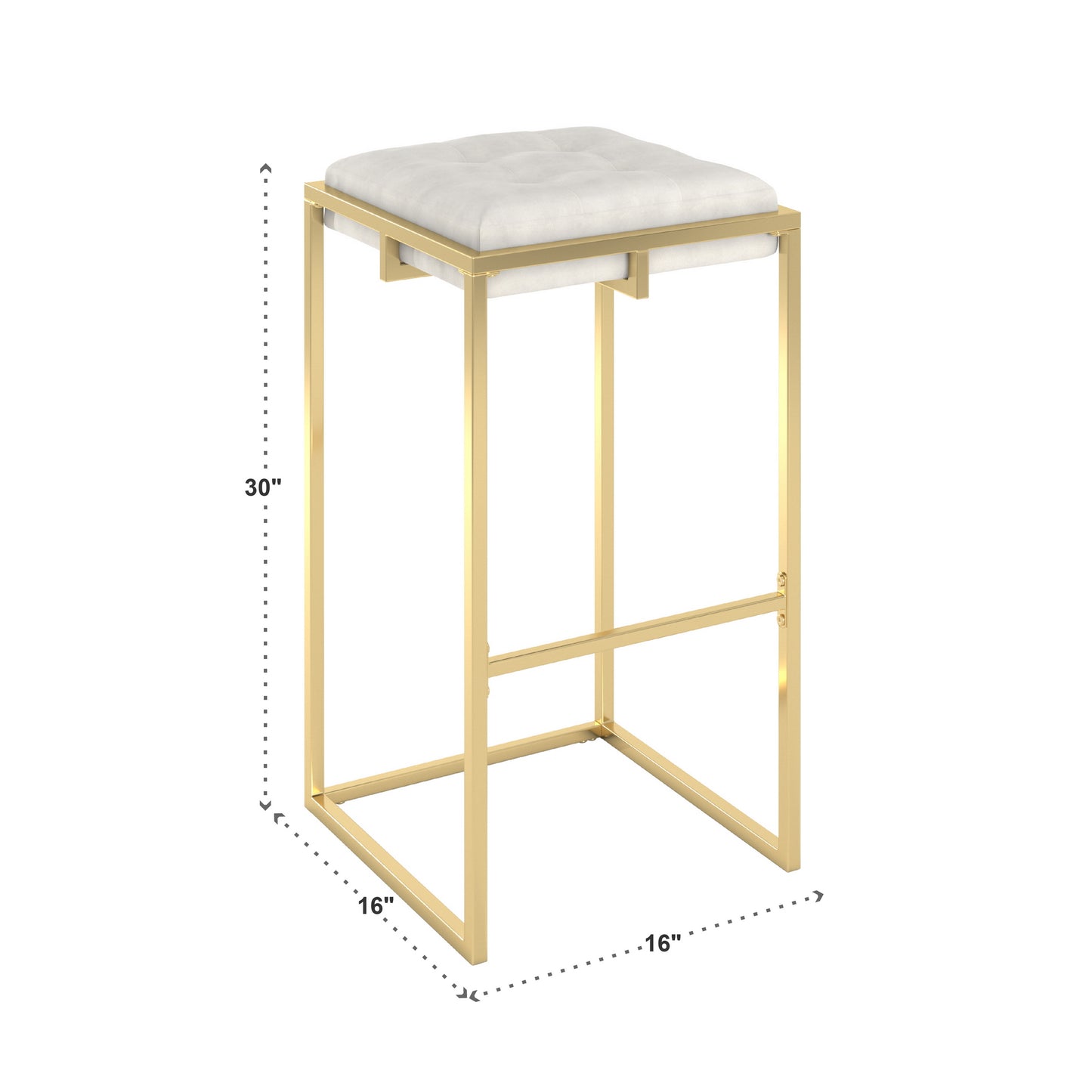 Gold Finish Velvet Button Tufted Bar Stools (Set of 2) - Beige Velvet, 29" Bar Height