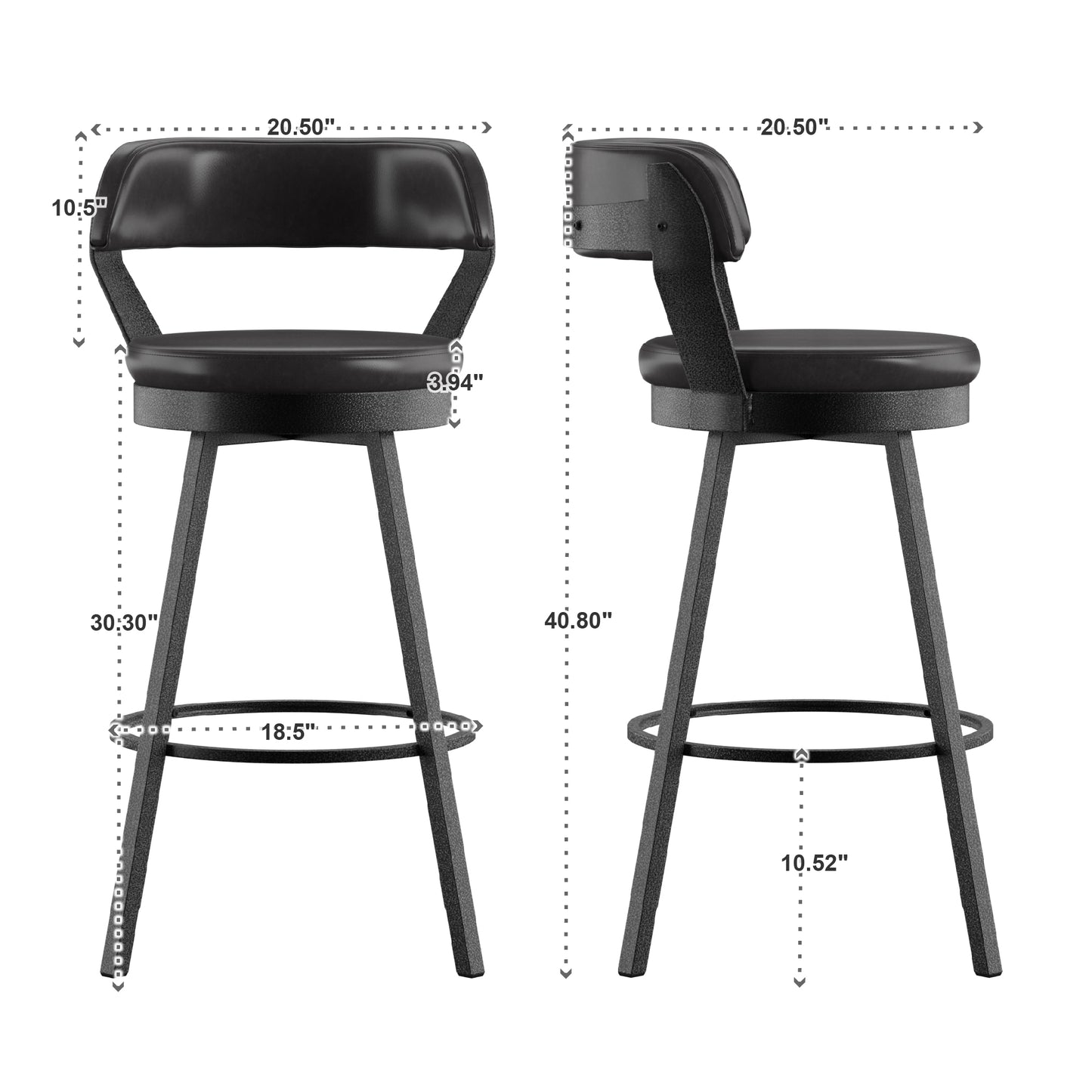 Faux Leather Metal Swivel 29" Bar Height Stools (Set of 2) - Black