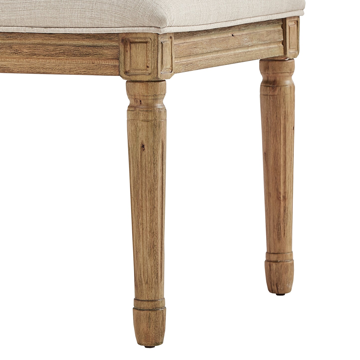 Rectangular Linen and Wood Dining Chairs (Set of 2) - Beige Linen, Natural Finish