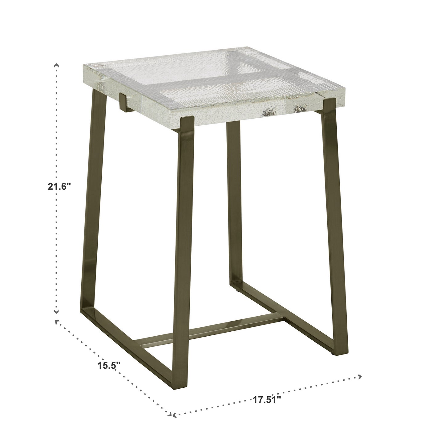 Stainless Steel Cast Glass Top Table - Iron Gray Finish, Square End Table