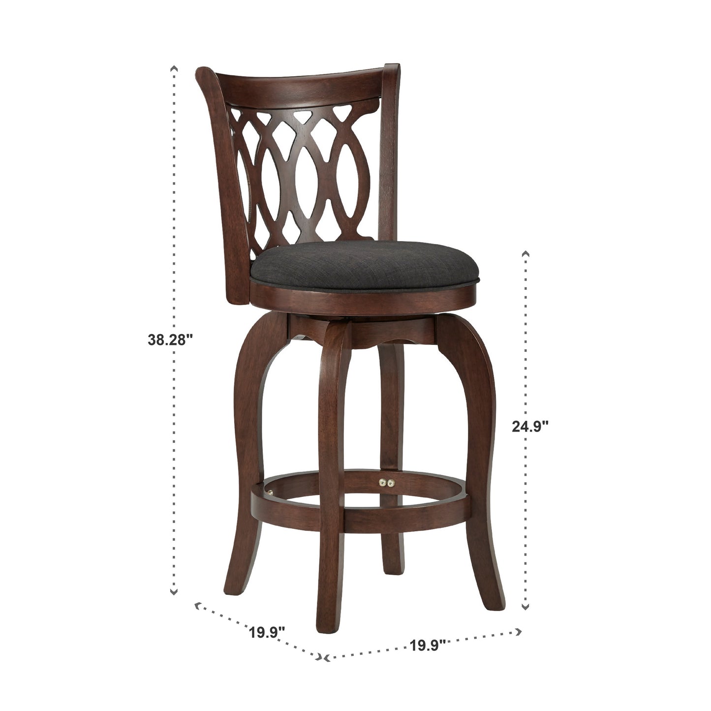 Scroll Back Swivel Stool - 24" Counter Height, Cherry Finish, Dark Gray Linen