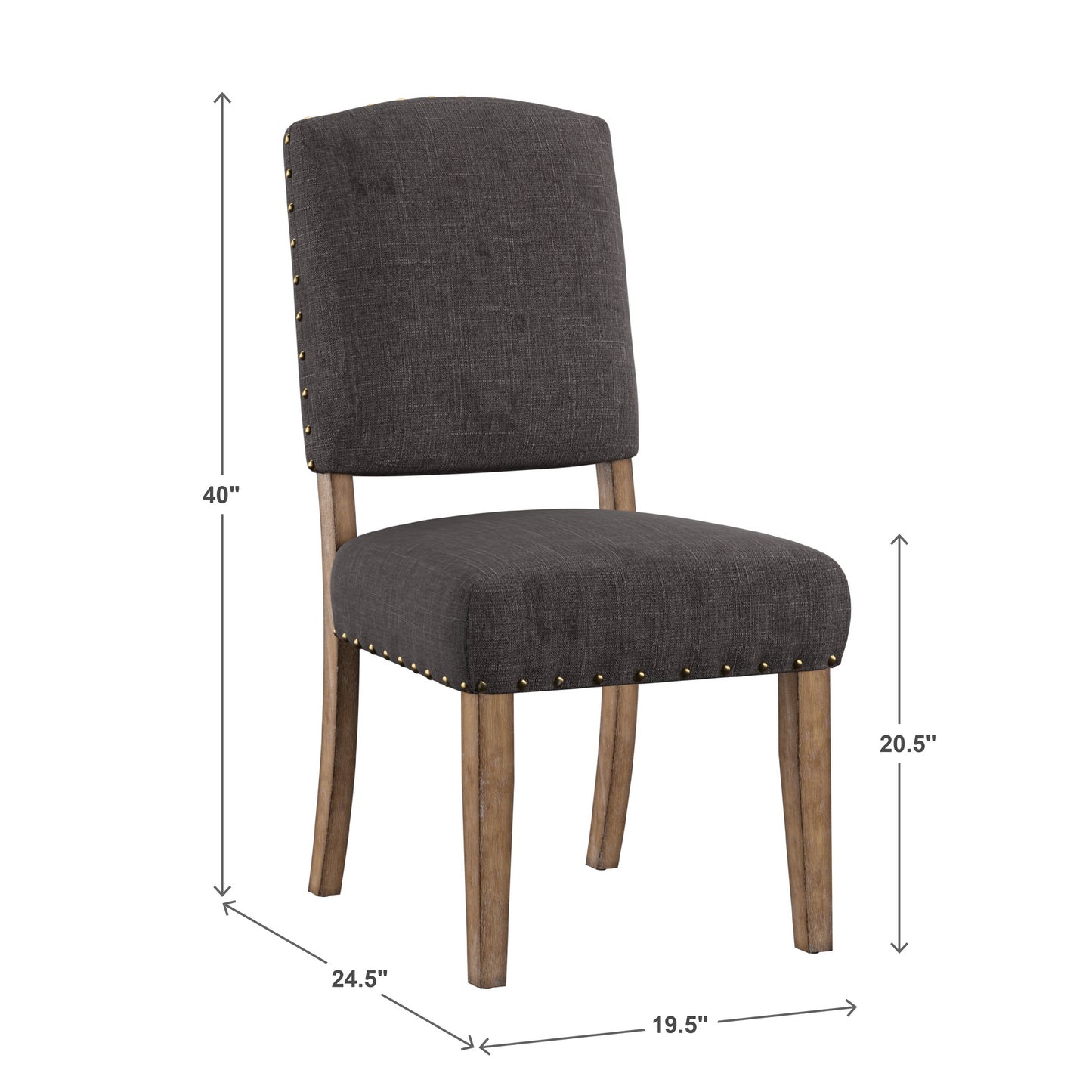 Nailhead Upholstered Dining Chairs (Set of 2) - Natural Finish, Dark Gray Linen