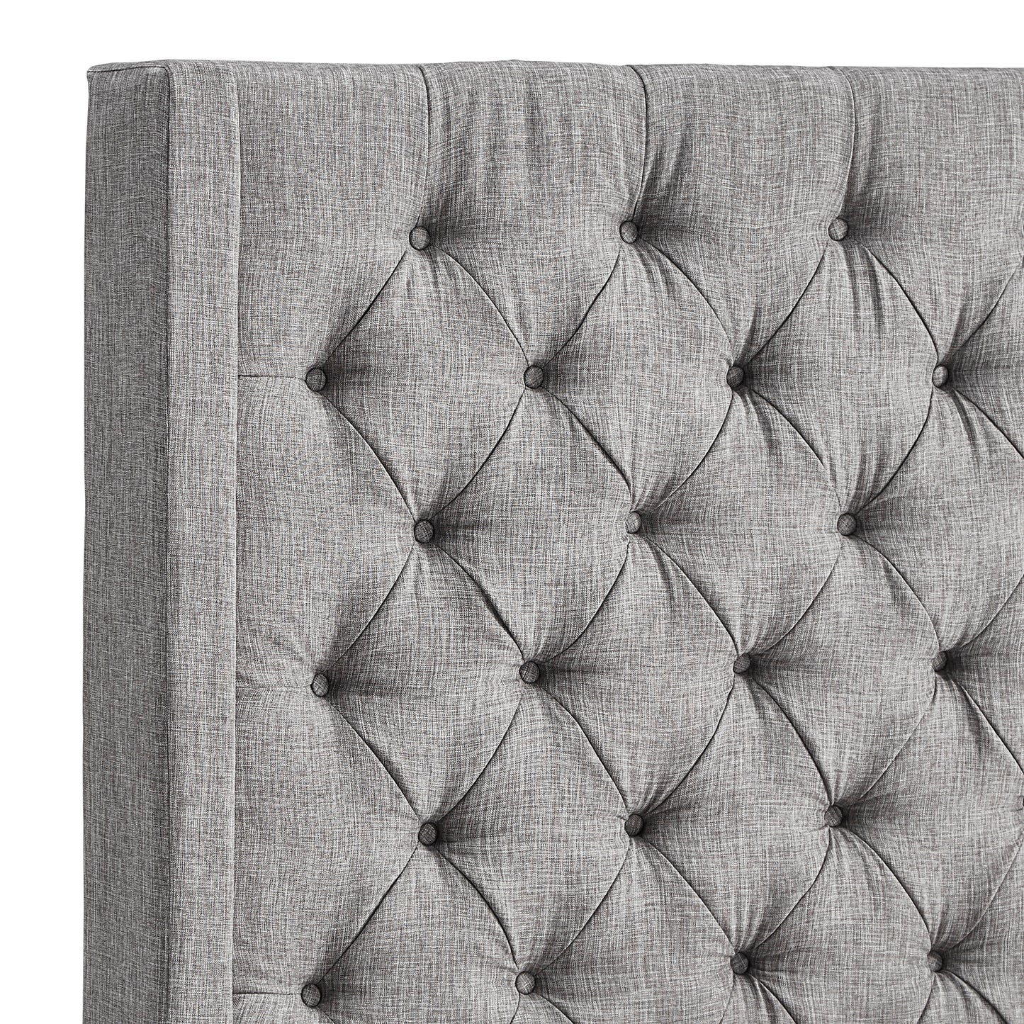 Wingback Button Tufted 84" Tall Headboard Bed - Grey Linen, Queen