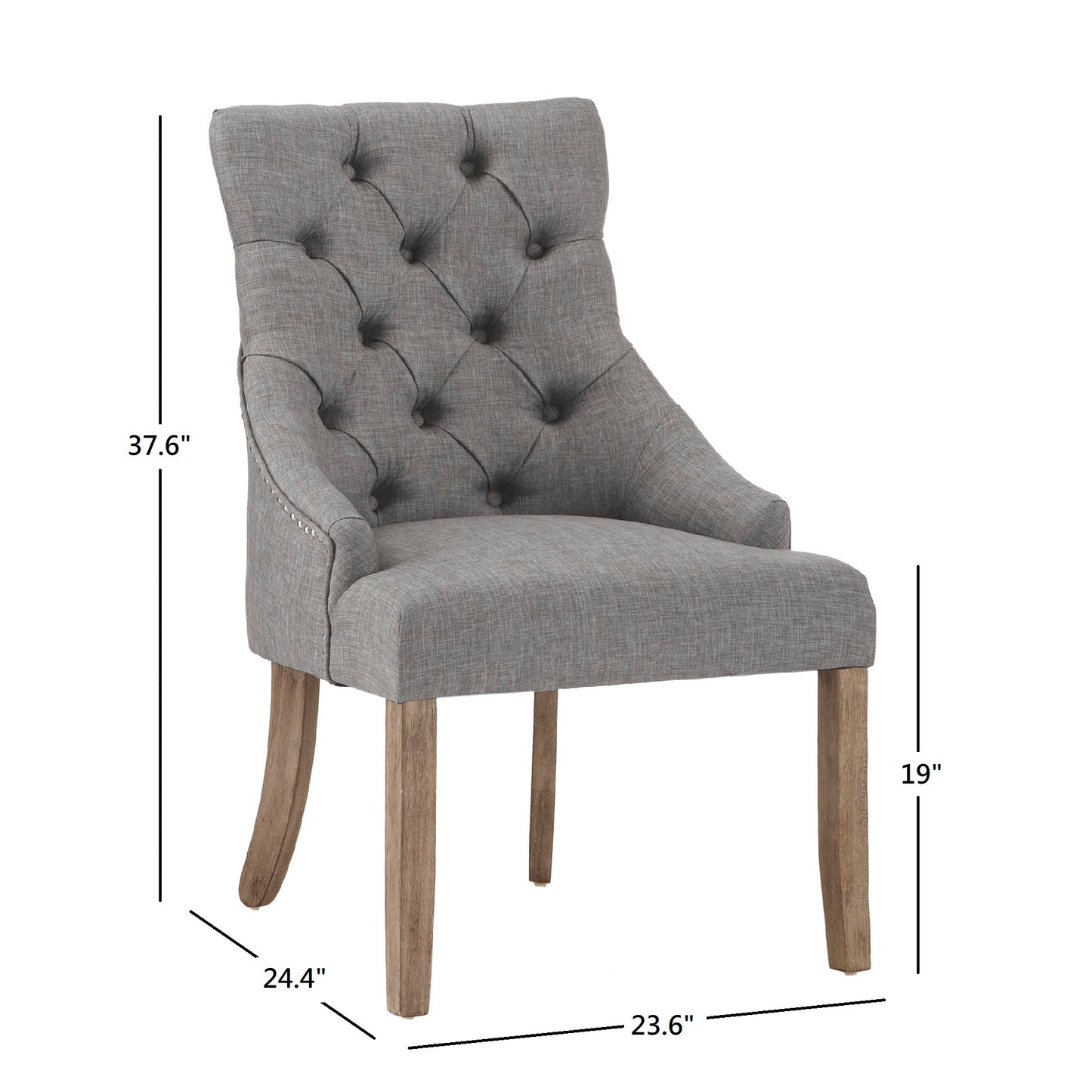 Linen Curved Back Tufted Dining Chairs (Set of 2) - Gray Linen