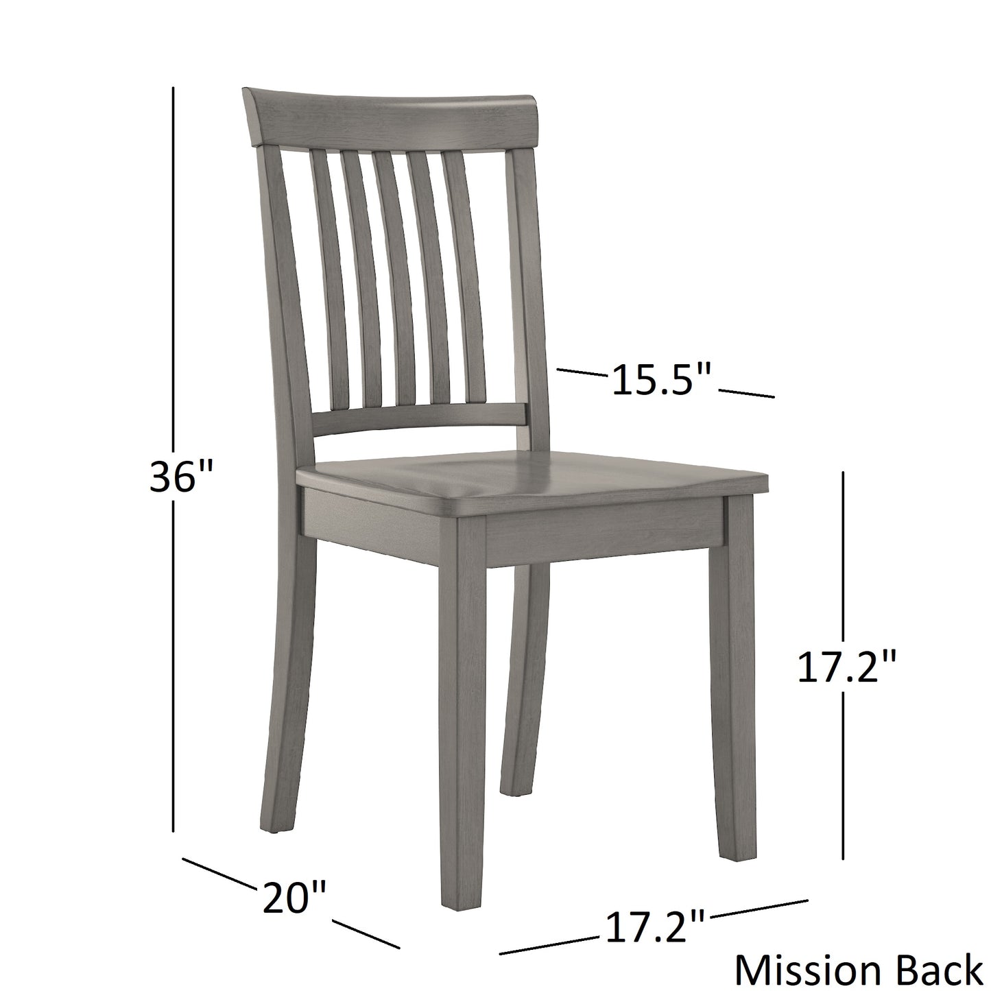 Mission Back Wood Dining Chairs (Set of 2) - Antique Gray Finish