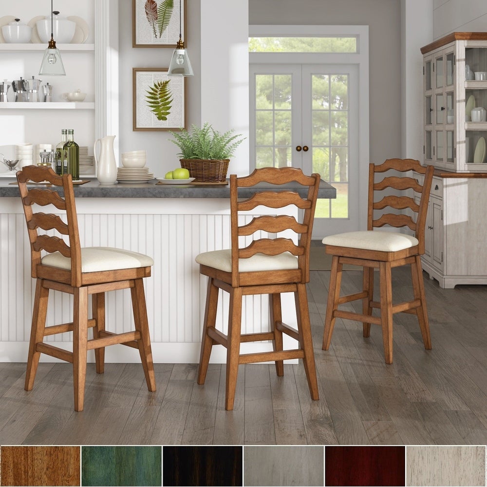 French Ladder Back Swivel Bar Stool Antique Black Finish by