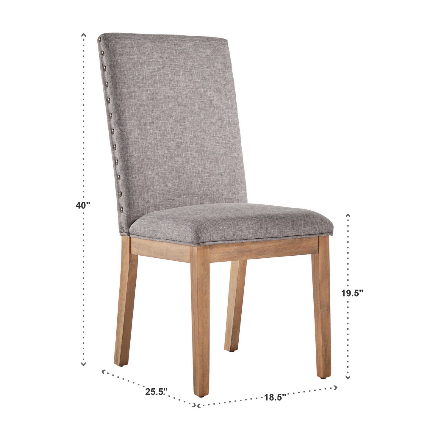Nailhead Accent Parson Linen Dining Chairs (Set of 2) - Grey Linen, Natural Finish