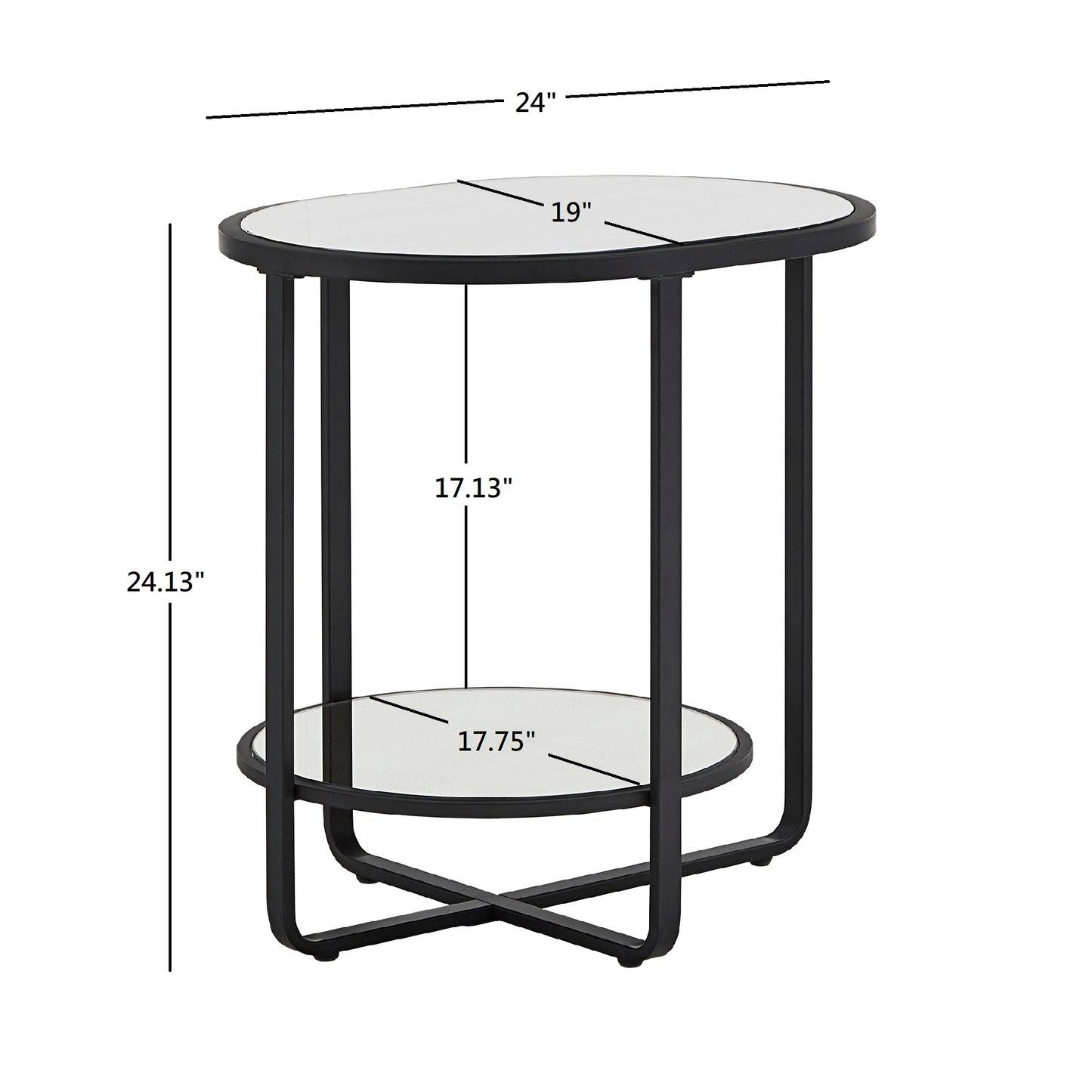 Oval End Table with Antique Mirror Top