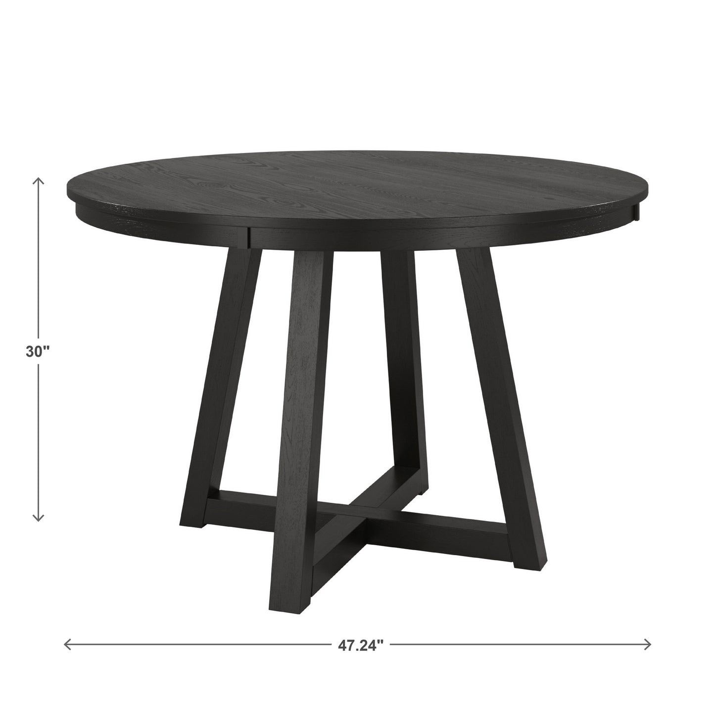 47" Wood Finish Fixed Top Round Dining Table - 47", Black Oak