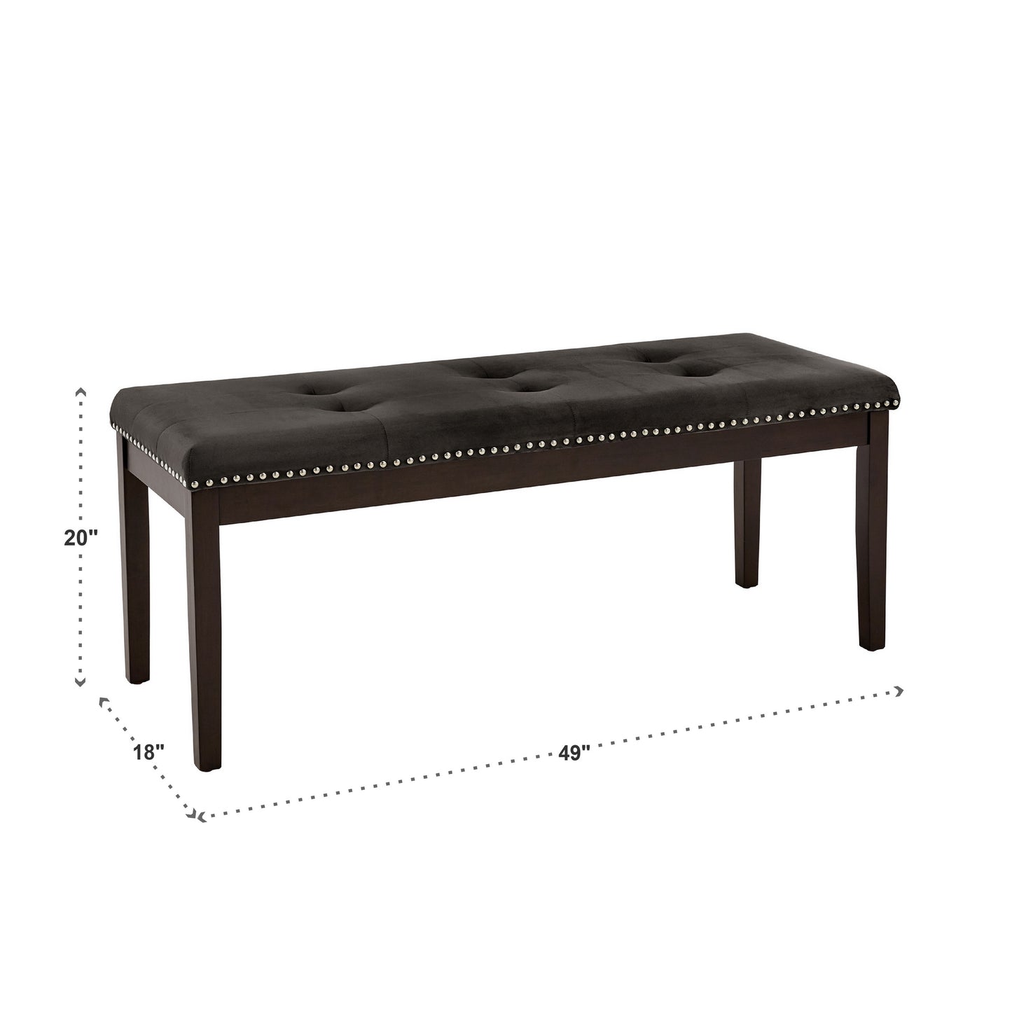 Velvet Tufted Nailhead Bench - Black