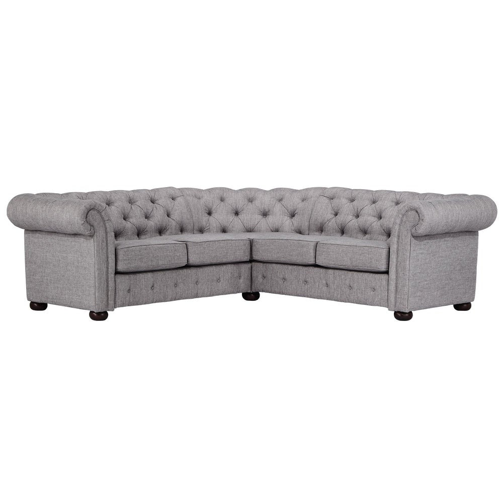 5-Seat L-Shaped Chesterfield Sectional Sofa - Grey Linen