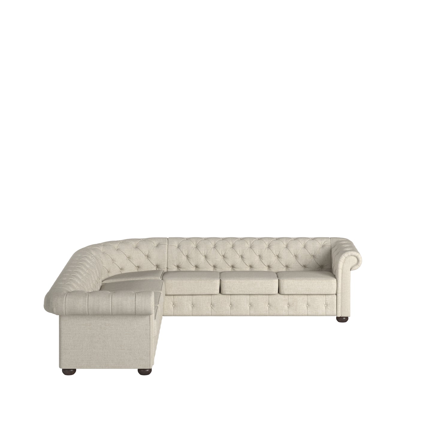7-Seat L-Shaped Chesterfield Sectional Sofa - Beige Linen