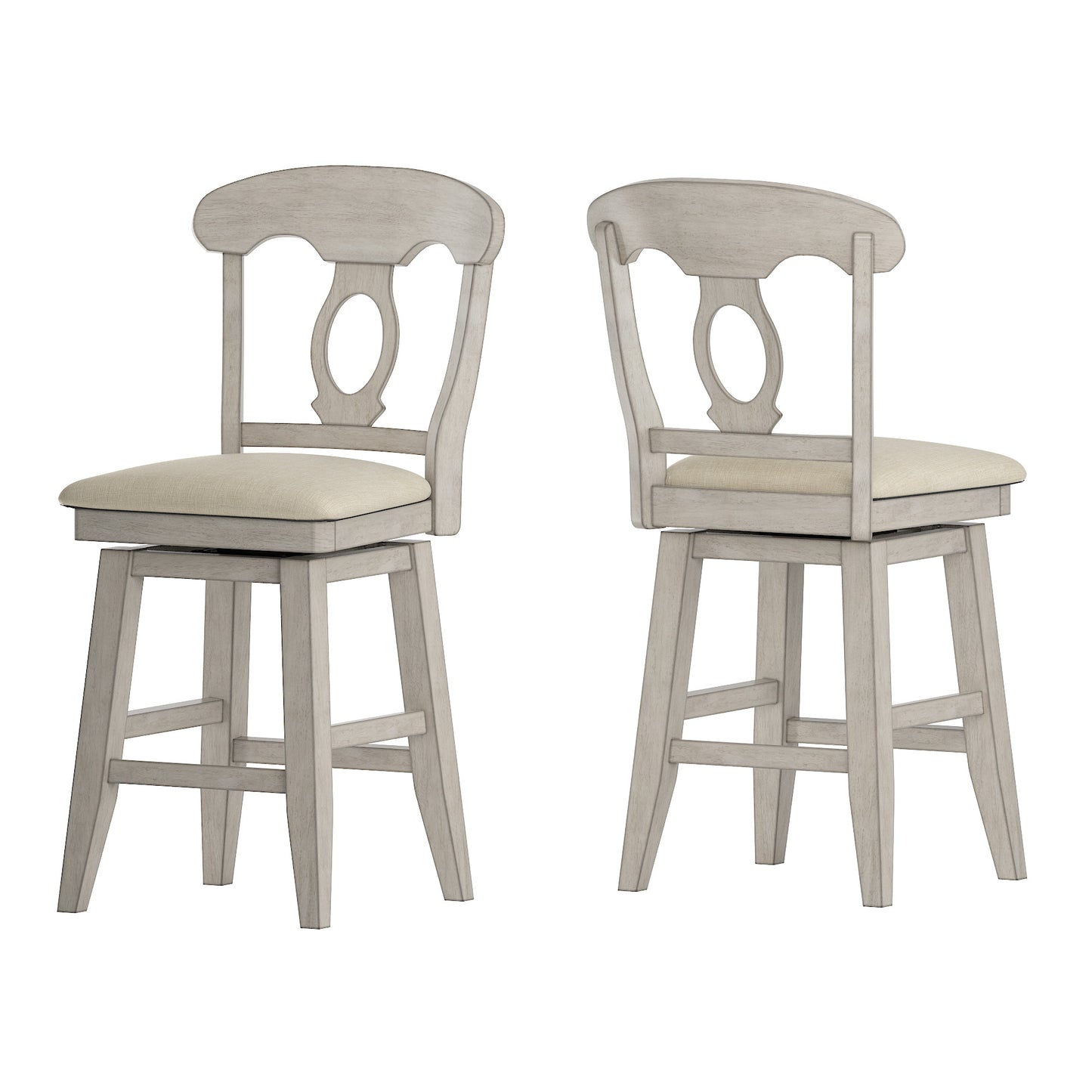 Napoleon Back Counter Height Wood Swivel Chair - Antique White Finish