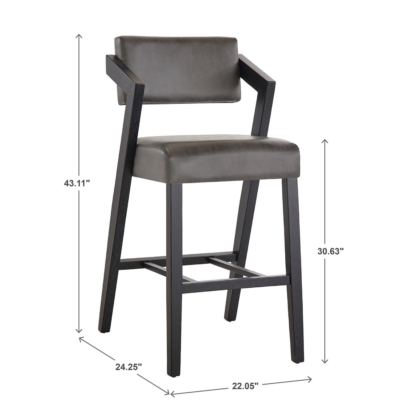Wood Finish Bar Height Chair - Black Wash Finish Frame, Charcoal Vegan Leather