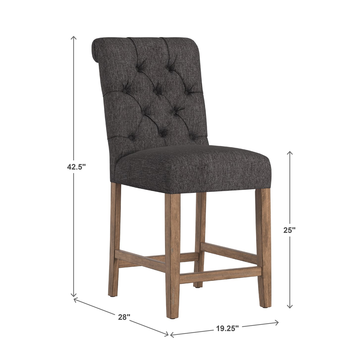 Tufted Rolled Back Counter Height Stools (Set of 2) - Dark Gray