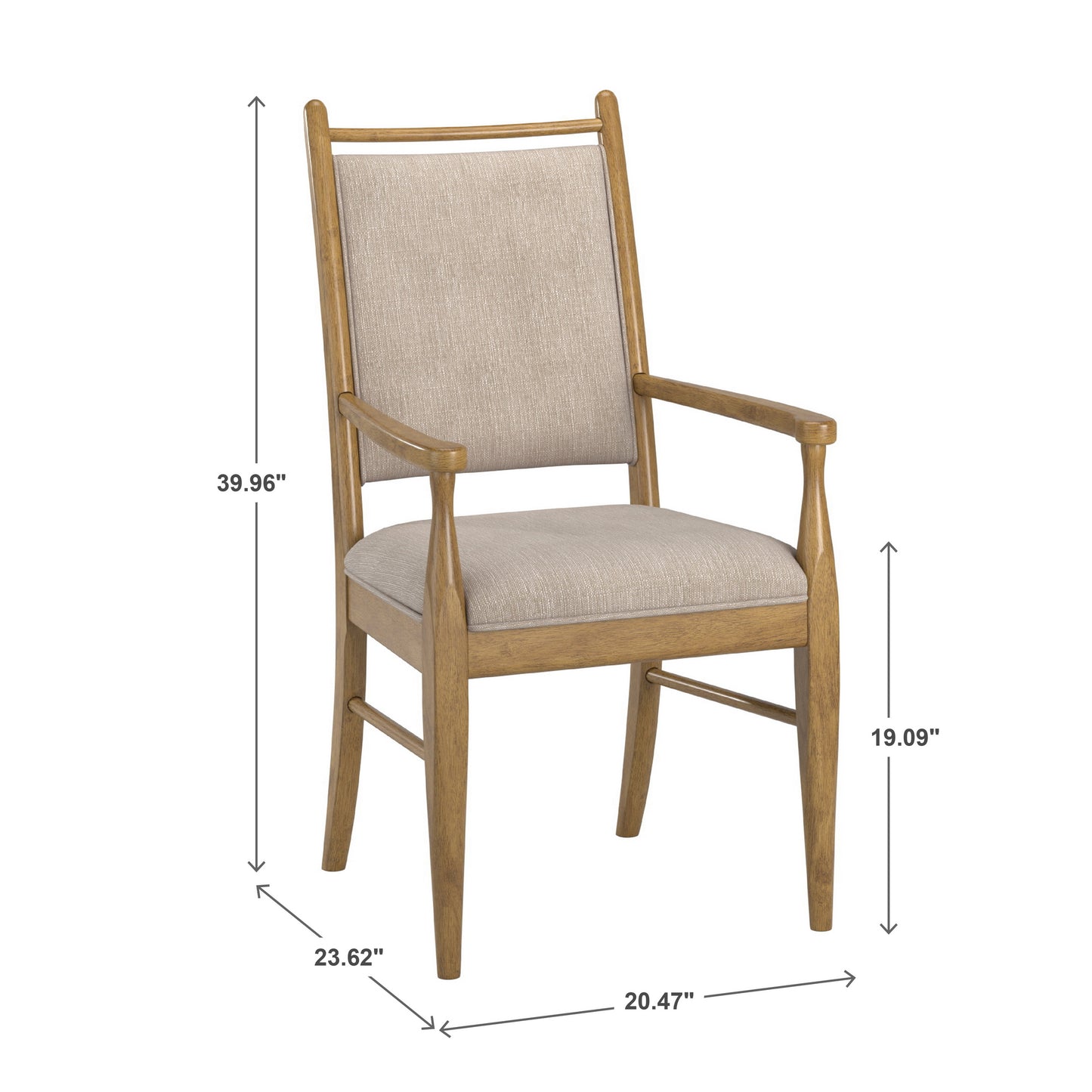 Wood Finish Beige Fabric Arm Chair (Set of 2) - Oak Wash