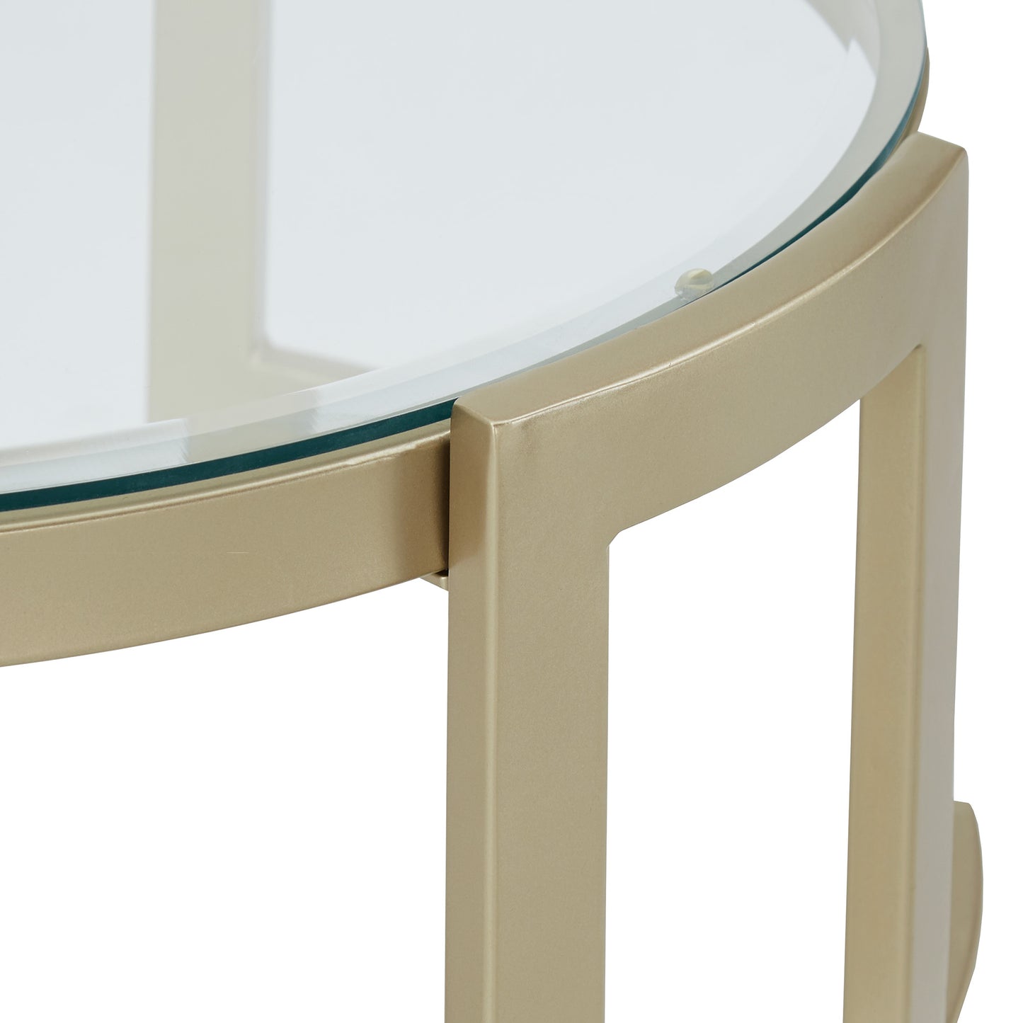 Matte Gold Finish, Clear Glass Top Table Set - End Table and Coffee Table