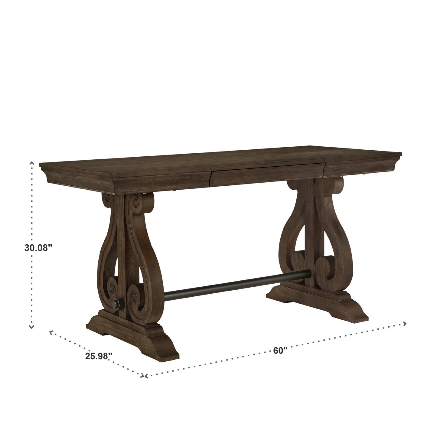 Wire Brushed Oak Finish 1-Drawer Writing Desk
