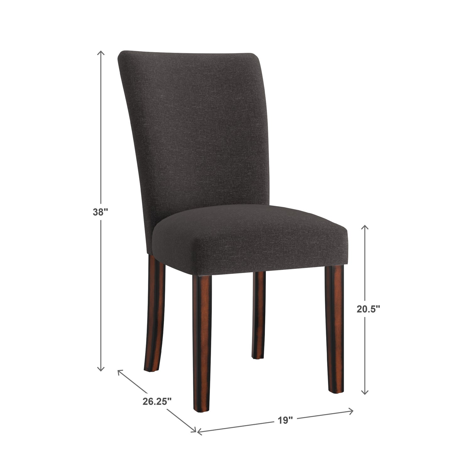 Upholstered Parsons Dining Chairs (Set of 2) - Espresso Finish, Dark Gray Fabric