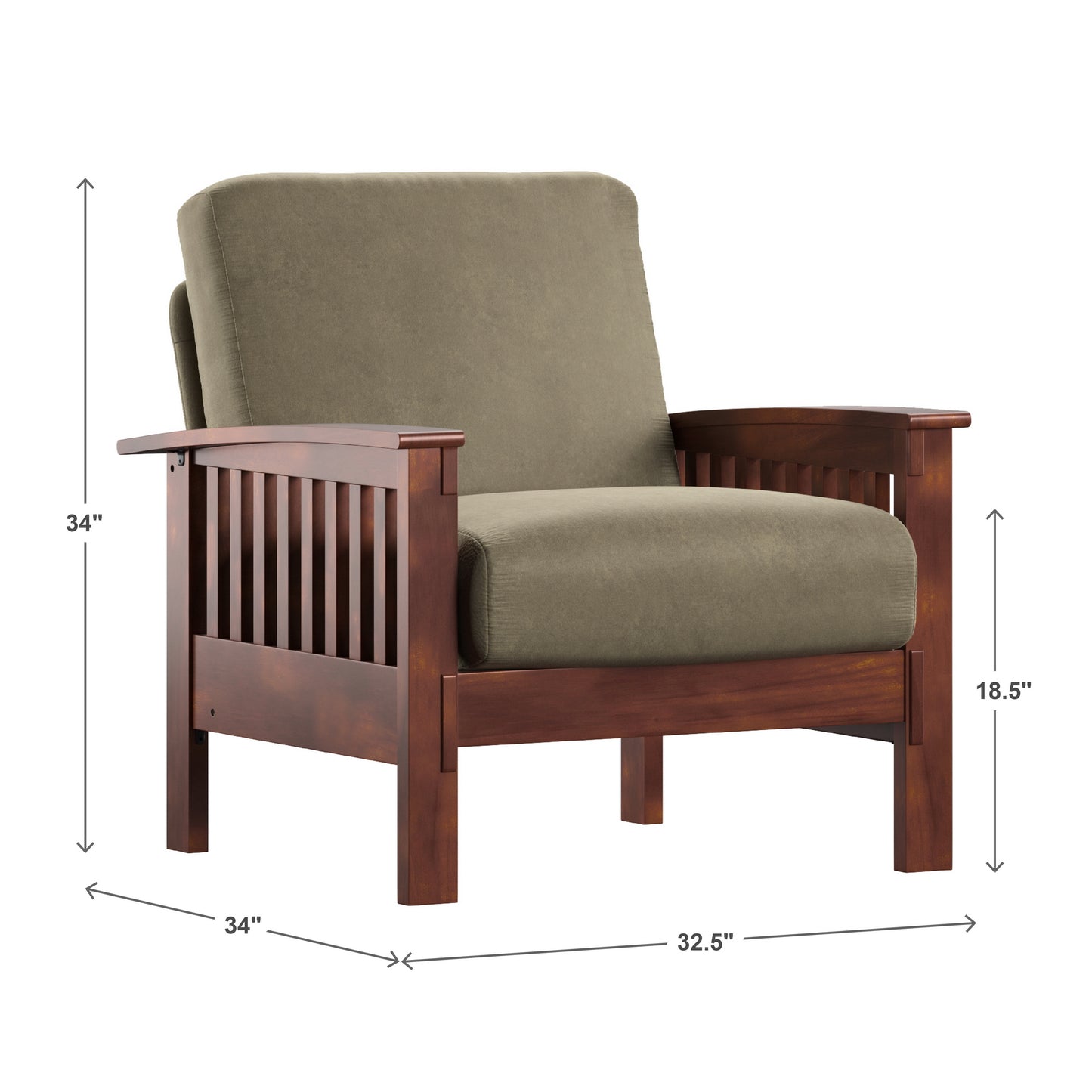 Mission-Style Wood Accent Chair - Olive Microfiber, Oak Finish