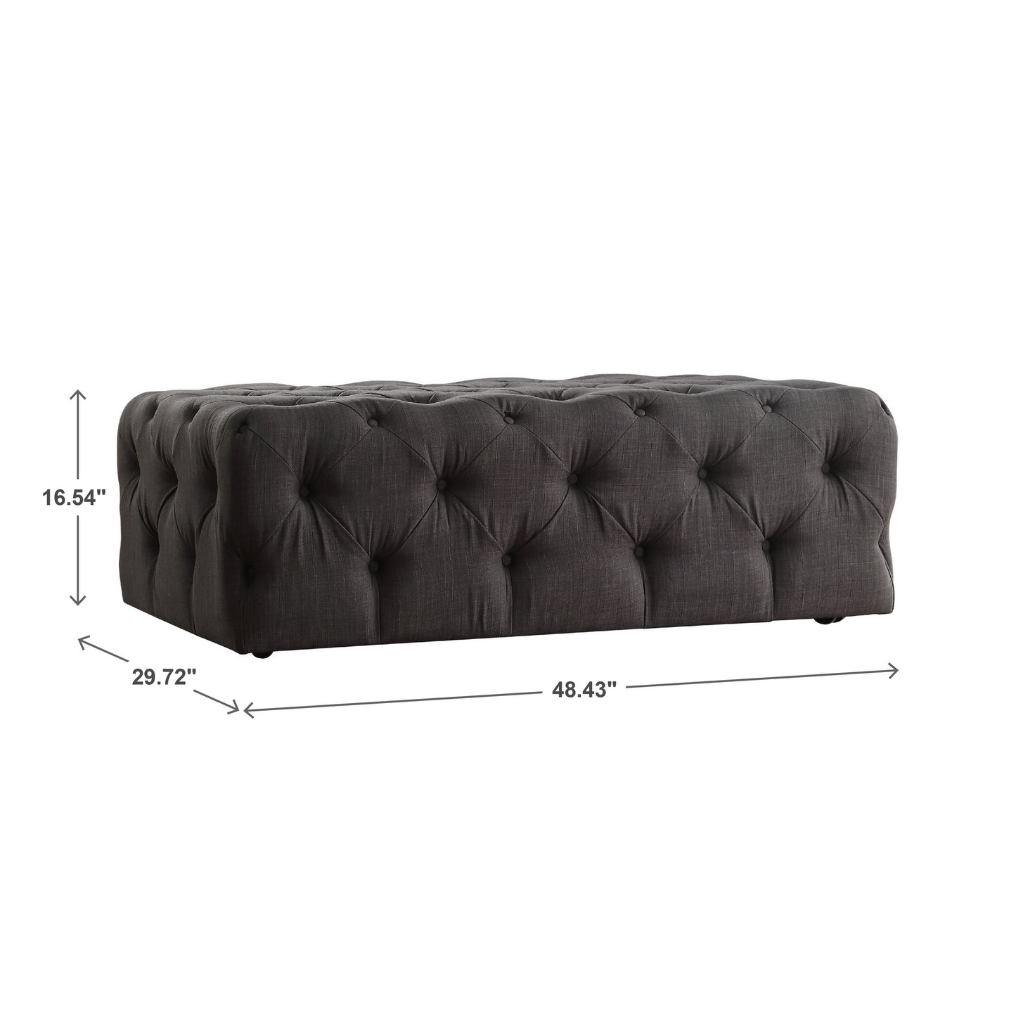 Rectangular Tufted Ottoman with Casters - Dark Gray Linan