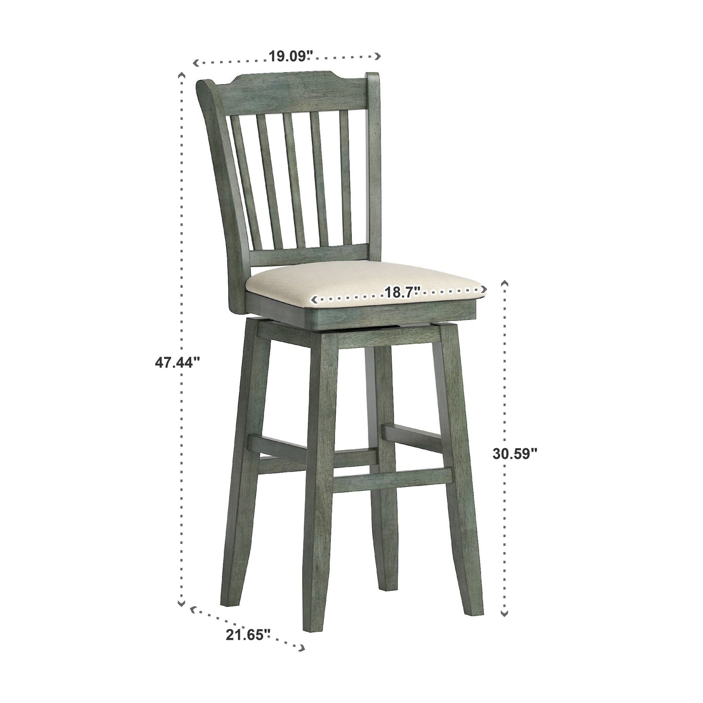 Slat Back Bar Height Wood Swivel Bar Stool - Antique Sage Finish