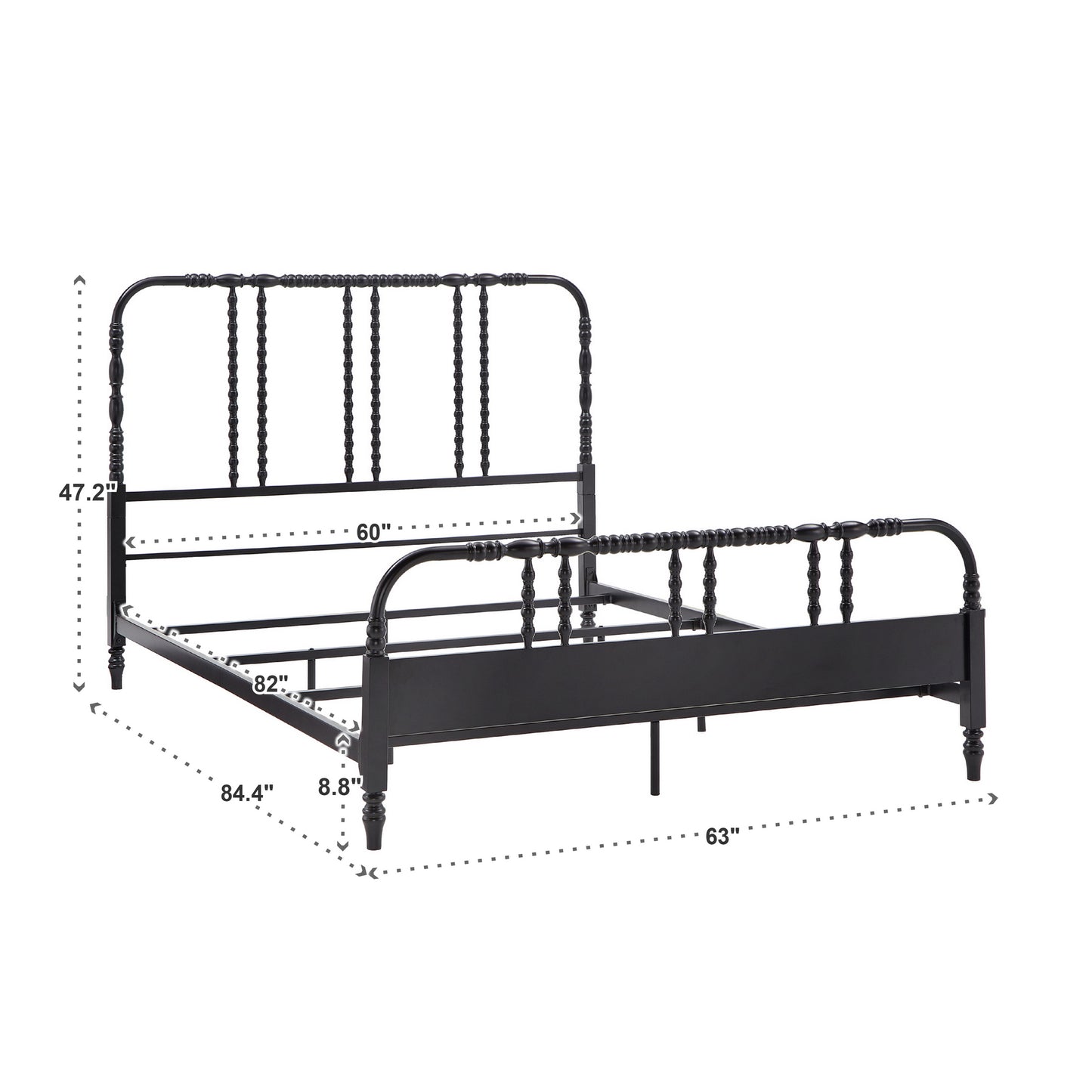 Metal Spool Bed - Black, Queen (Queen Size)