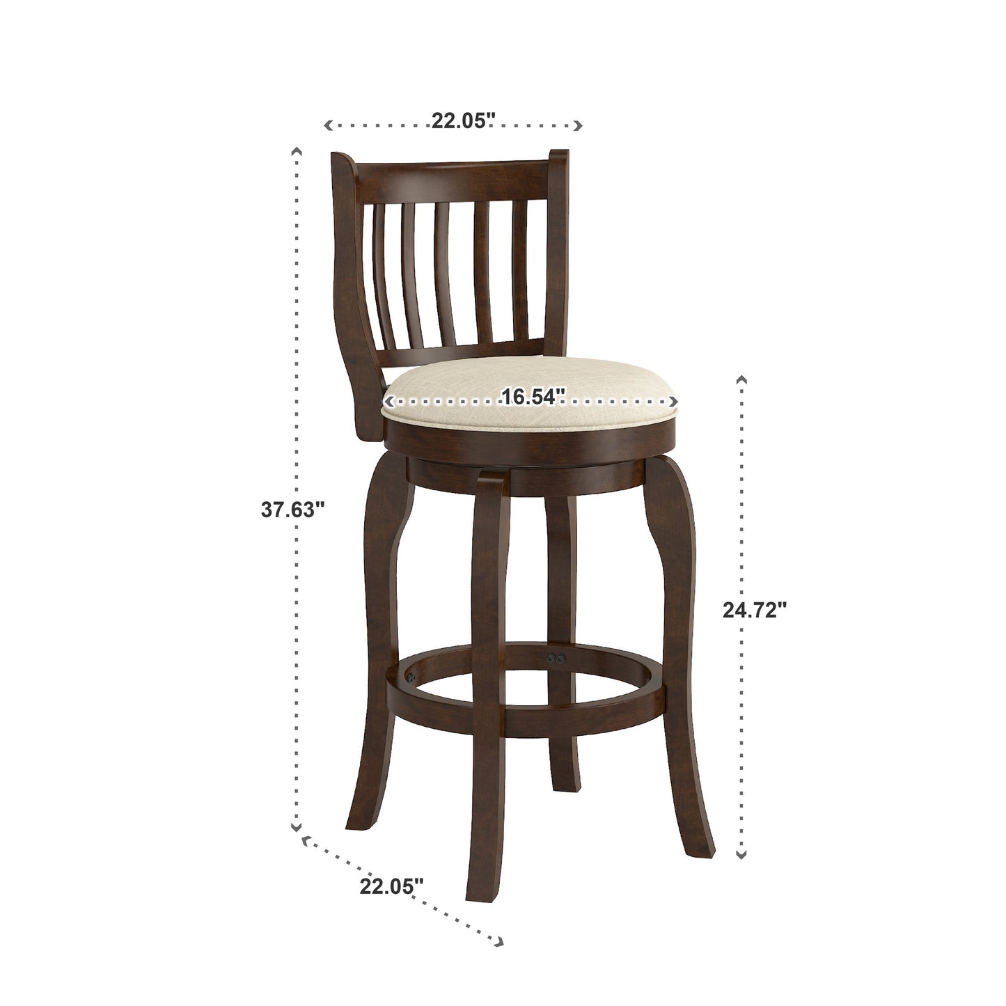 24" Counter Height Slatted Back Swivel Stool - Beige Linen, Cherry Finish