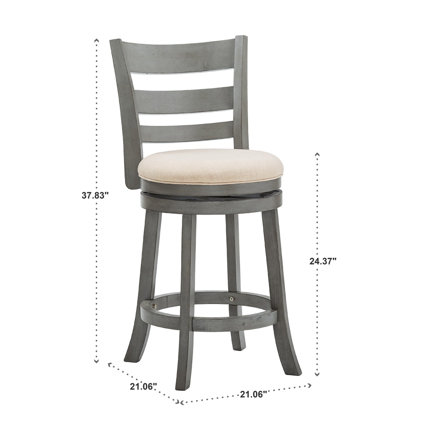Ladder Back 24"H Swivel Counter Height Stool - Antiqua Gray Finish, Beige Linen