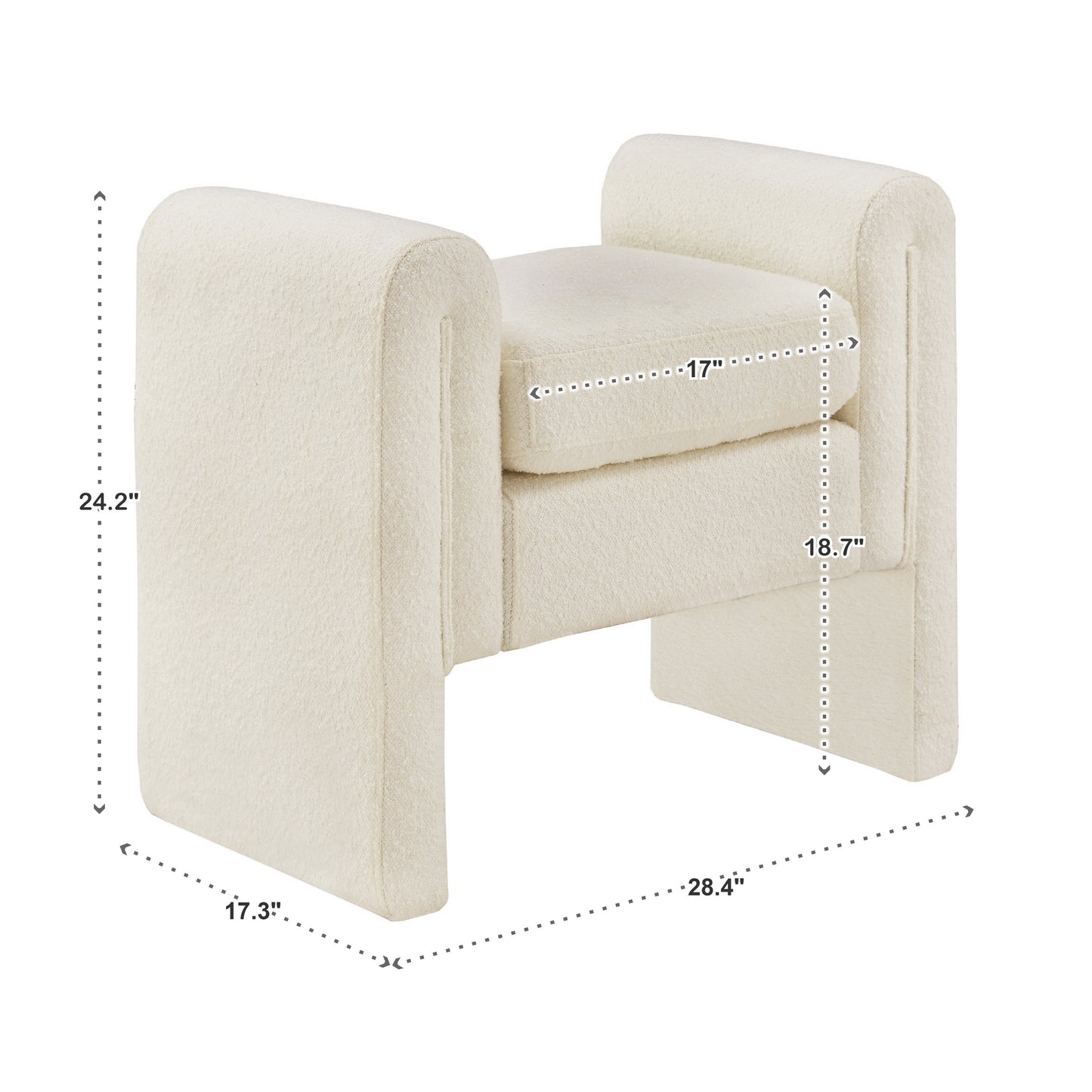 Ivory White Boucle Bench - Small