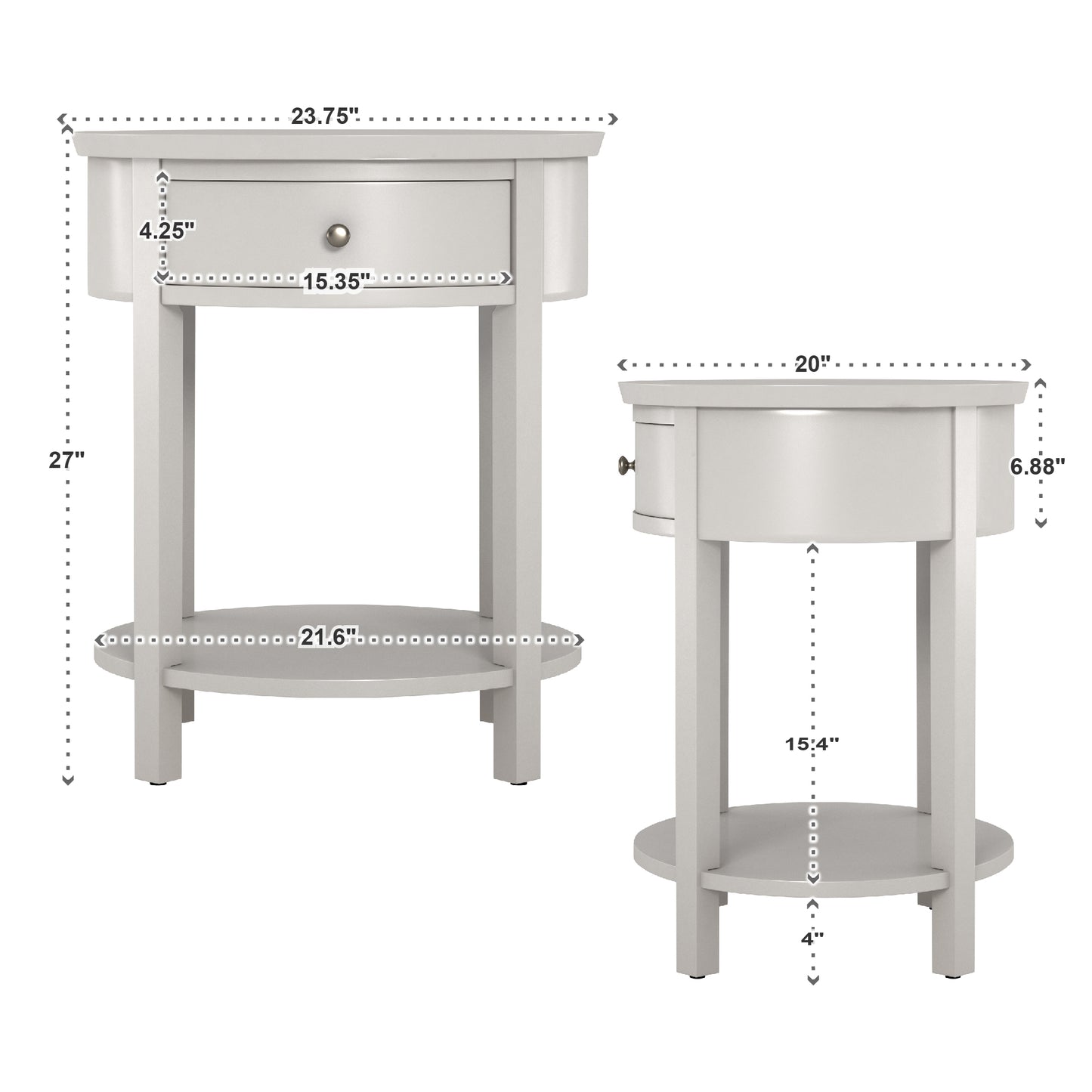 1-Drawer Oval End Table - White