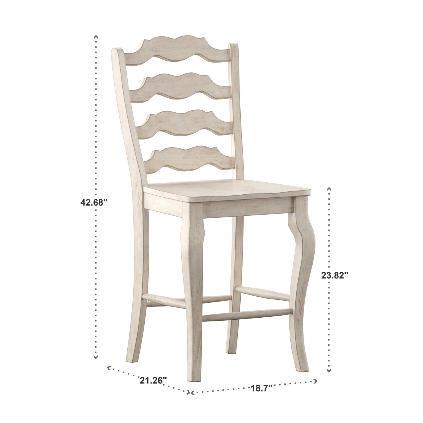 French Ladder Back Wood Counter Height Chairs (Set of 2) - Antique White