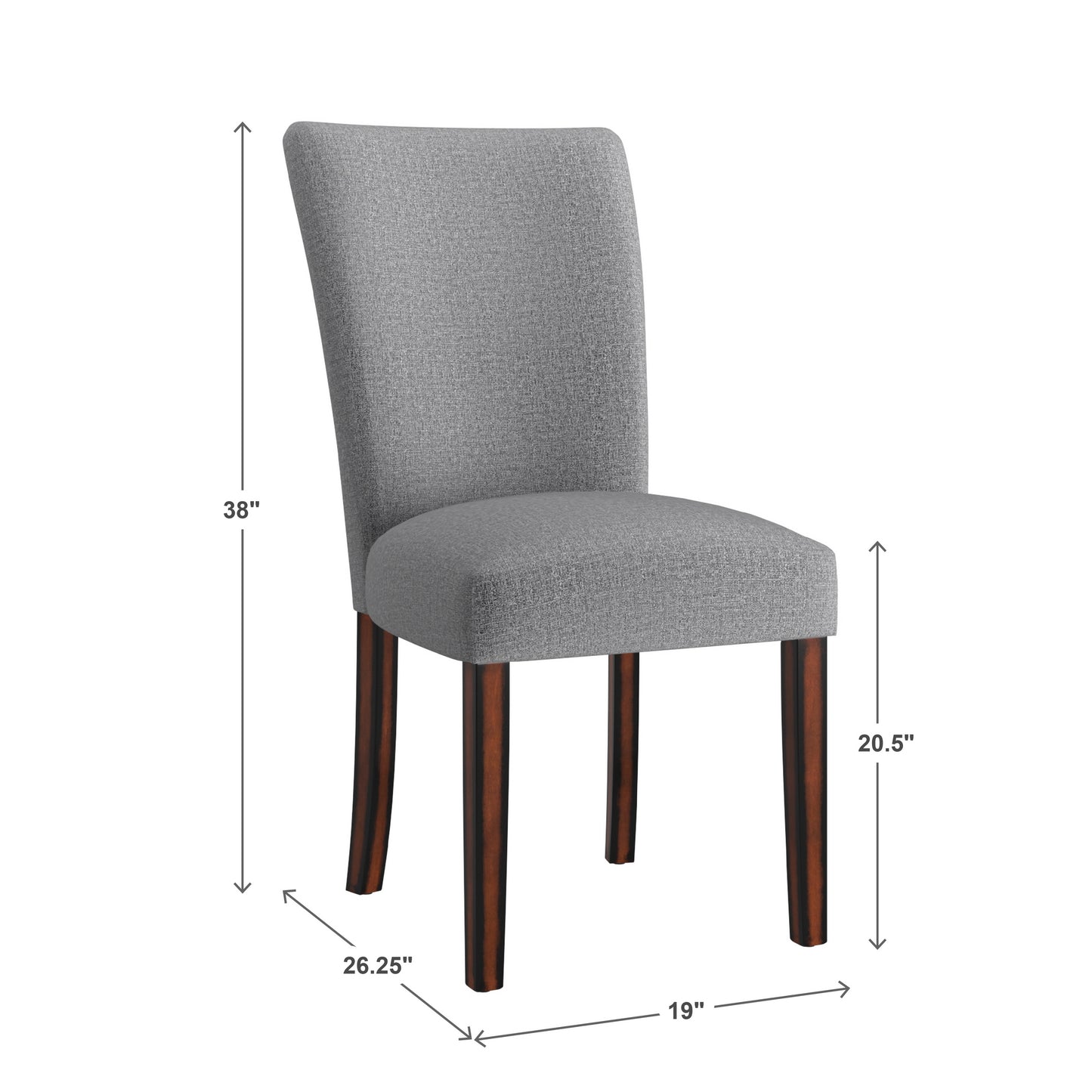Upholstered Parson Dining Chairs (Set of 2) - Espresso Finish, Light Gray Heathered Weave