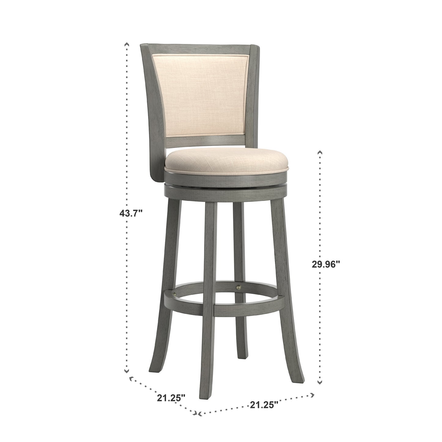 Upholstered Back Swivel Stool - 29" Bar Haight, Antiqua Gray Finish, Beige Linan