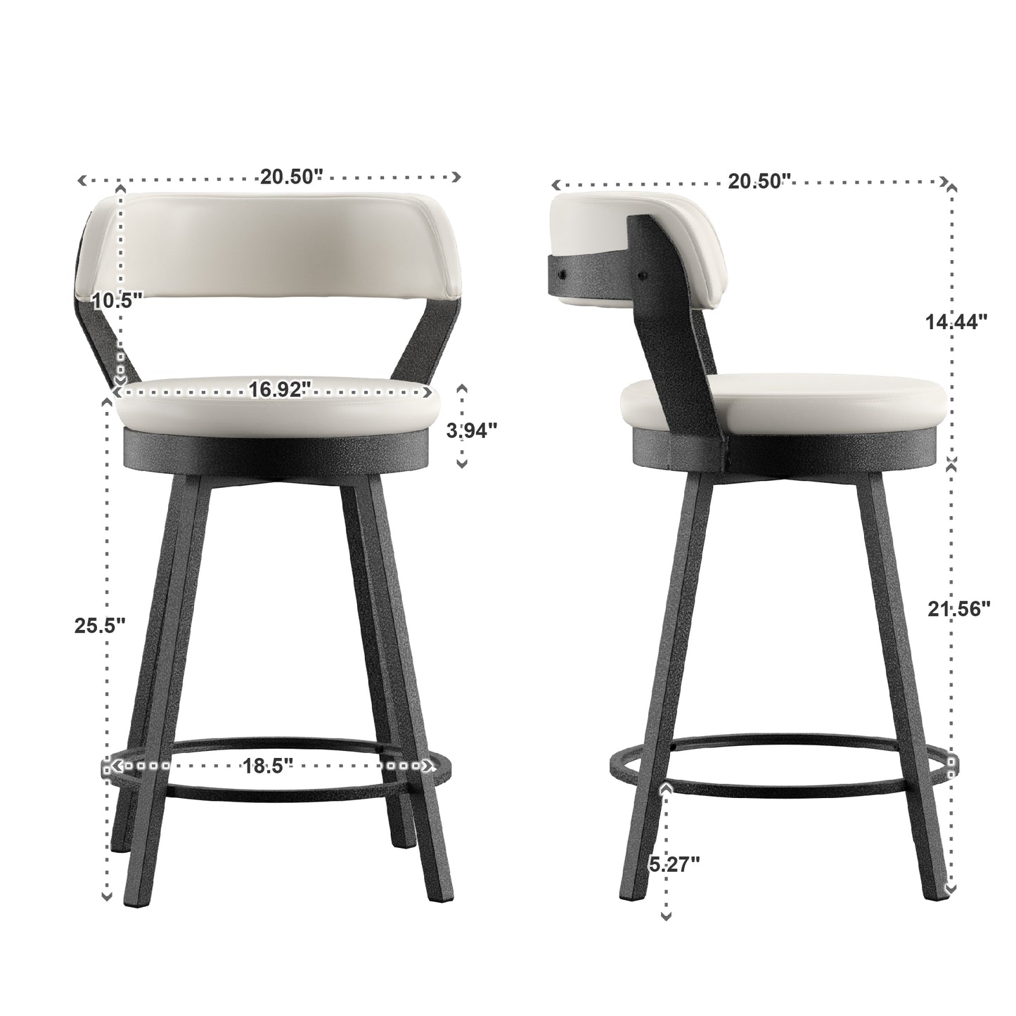 Faux Leather Metal Swivel 25" Counter Height Stools (Set of 2) - White
