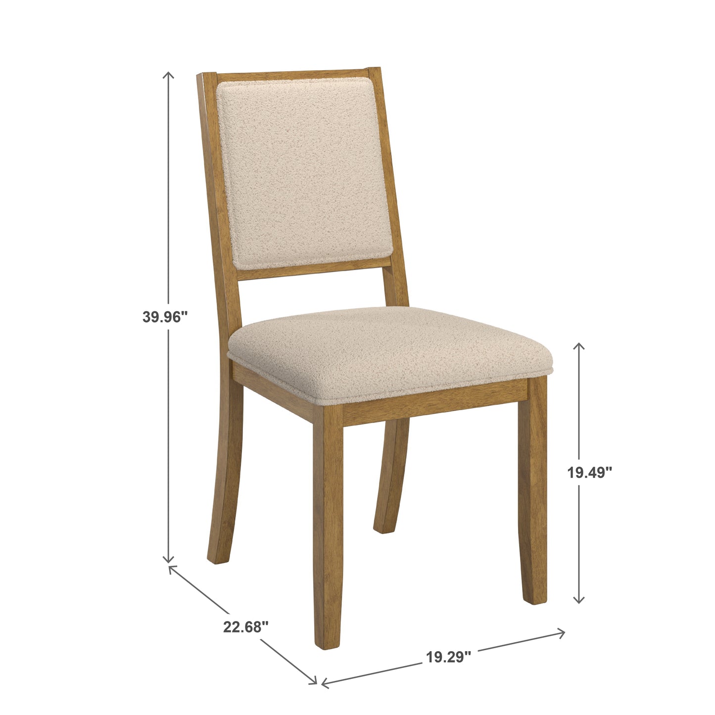 Wood Finish Cream Boucle Fabric Dining Chair (Set of 2) - Oak Wash