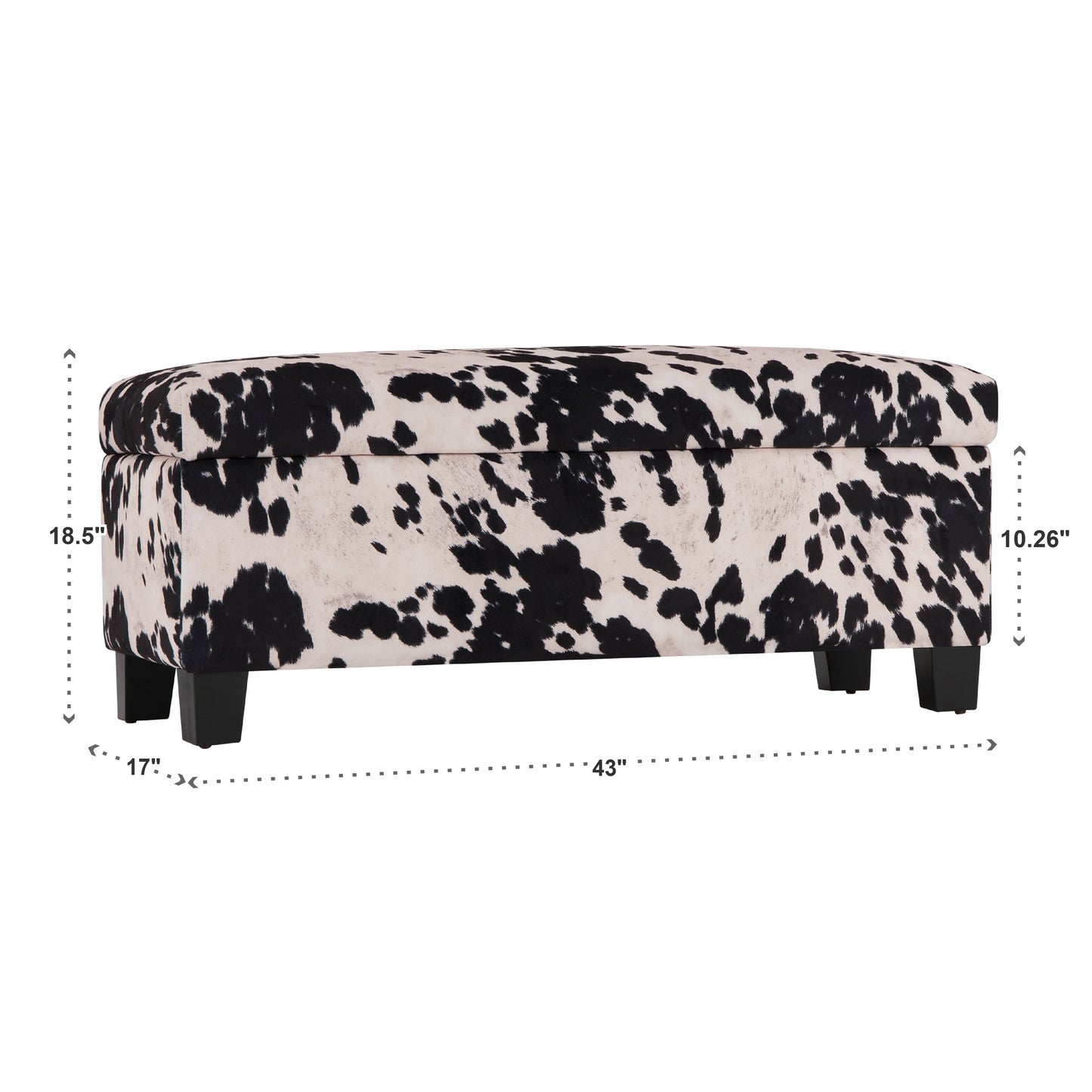 Cowhide Print Lift Top Storage Bench - Black Cowhide